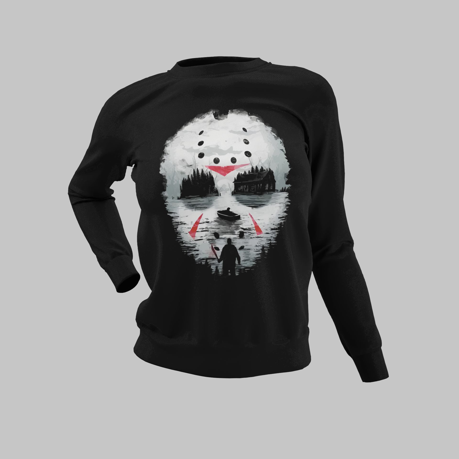 Jason Voorhees Inspired Graphic Apparel - Hoodie Sweatshirt & T-Shirt  Black — back view thumbnail
