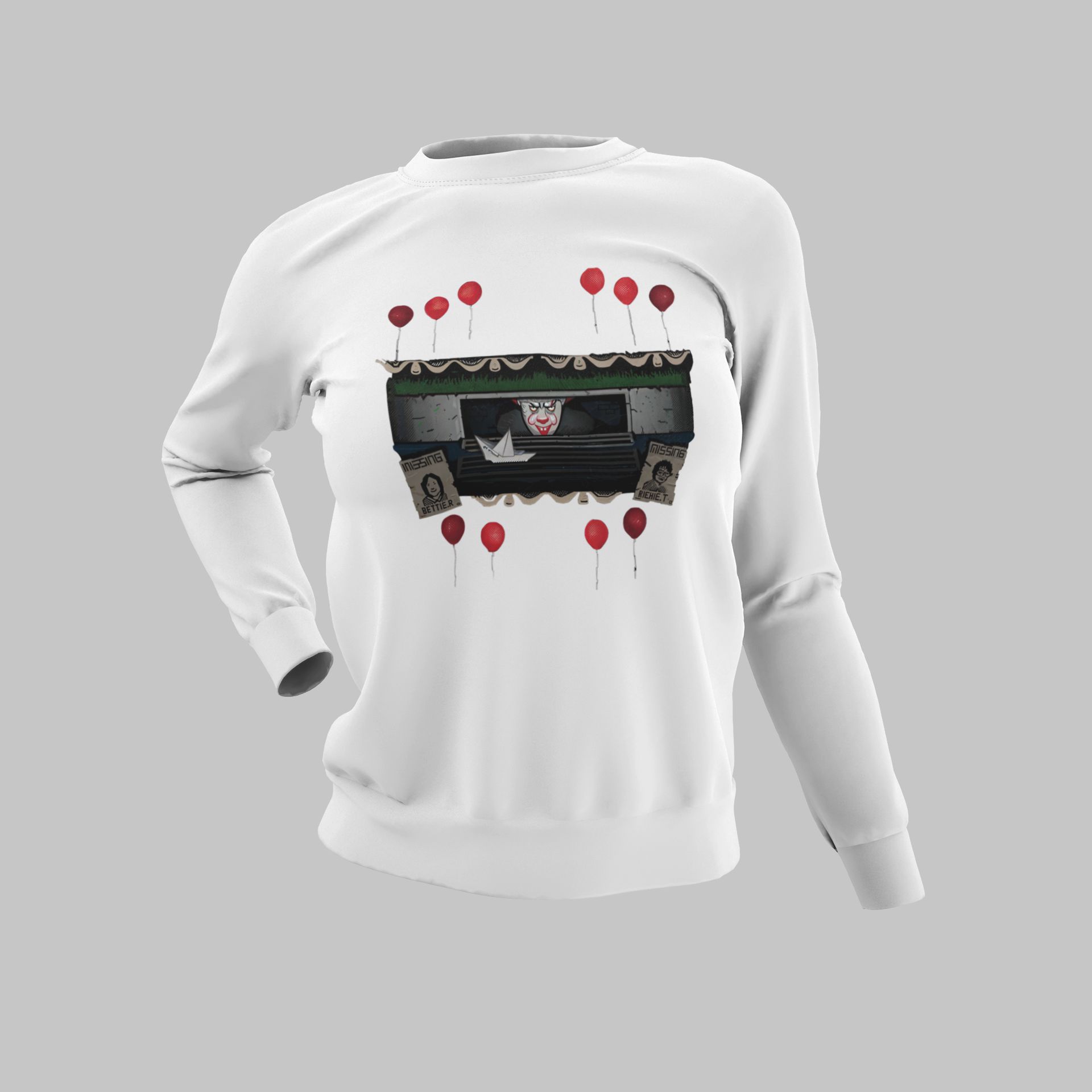 Creepy Pennywise Balloon Print Sweatshirt Hoodie Or T-Shirt — back view thumbnail