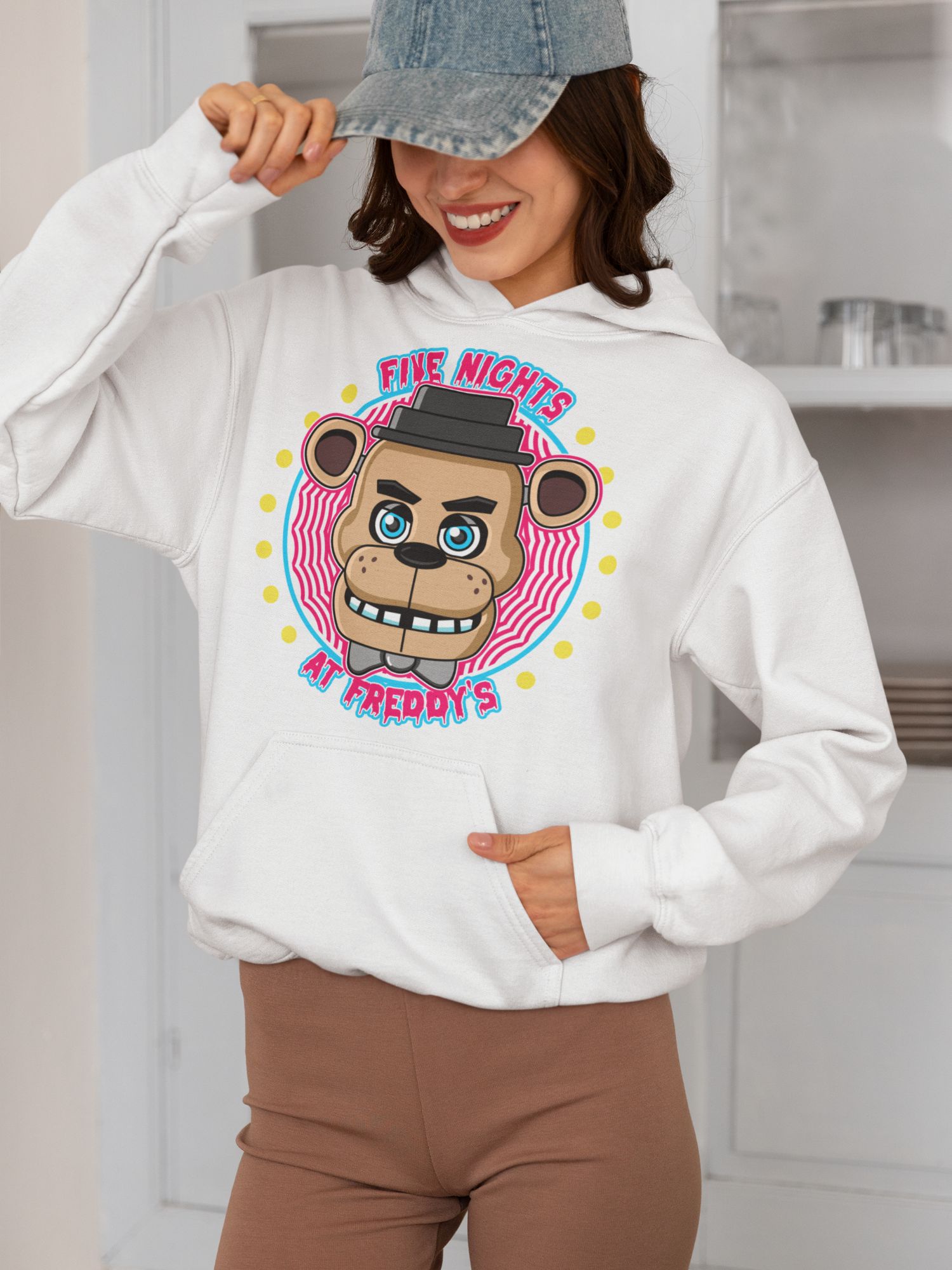 Five Nights At Freddys Graphic Fleece Hoodie For Adults S-4XL — front view