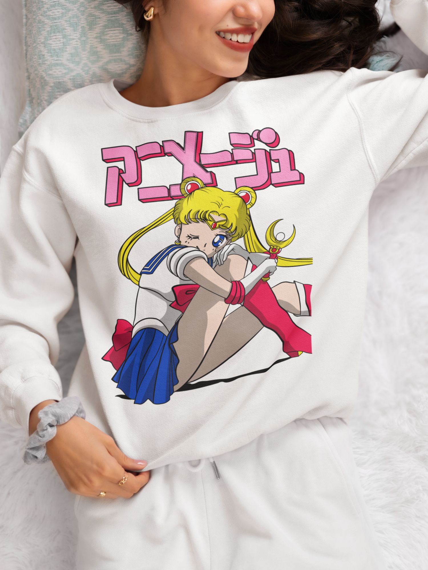 Sailor Moon Anime Sweatshirt With Japanese Text — front view