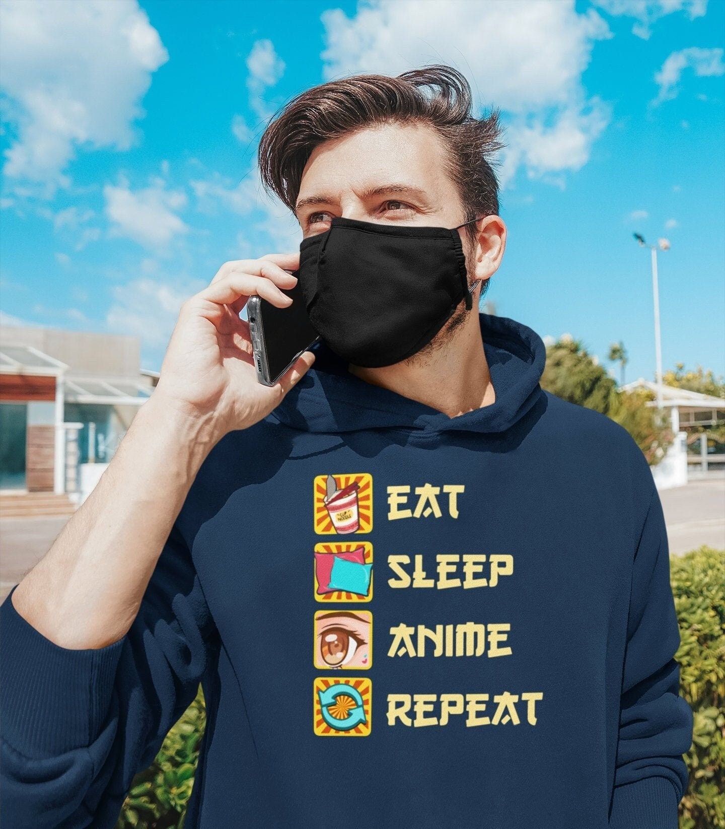 Eat Sleep Anime Repeat’ Unisex Hoodie Gift for Her Japanese Anime Hoodie Long Sleeve Anime Lover Gifts Oversized Hoodie Gift for Him — front view