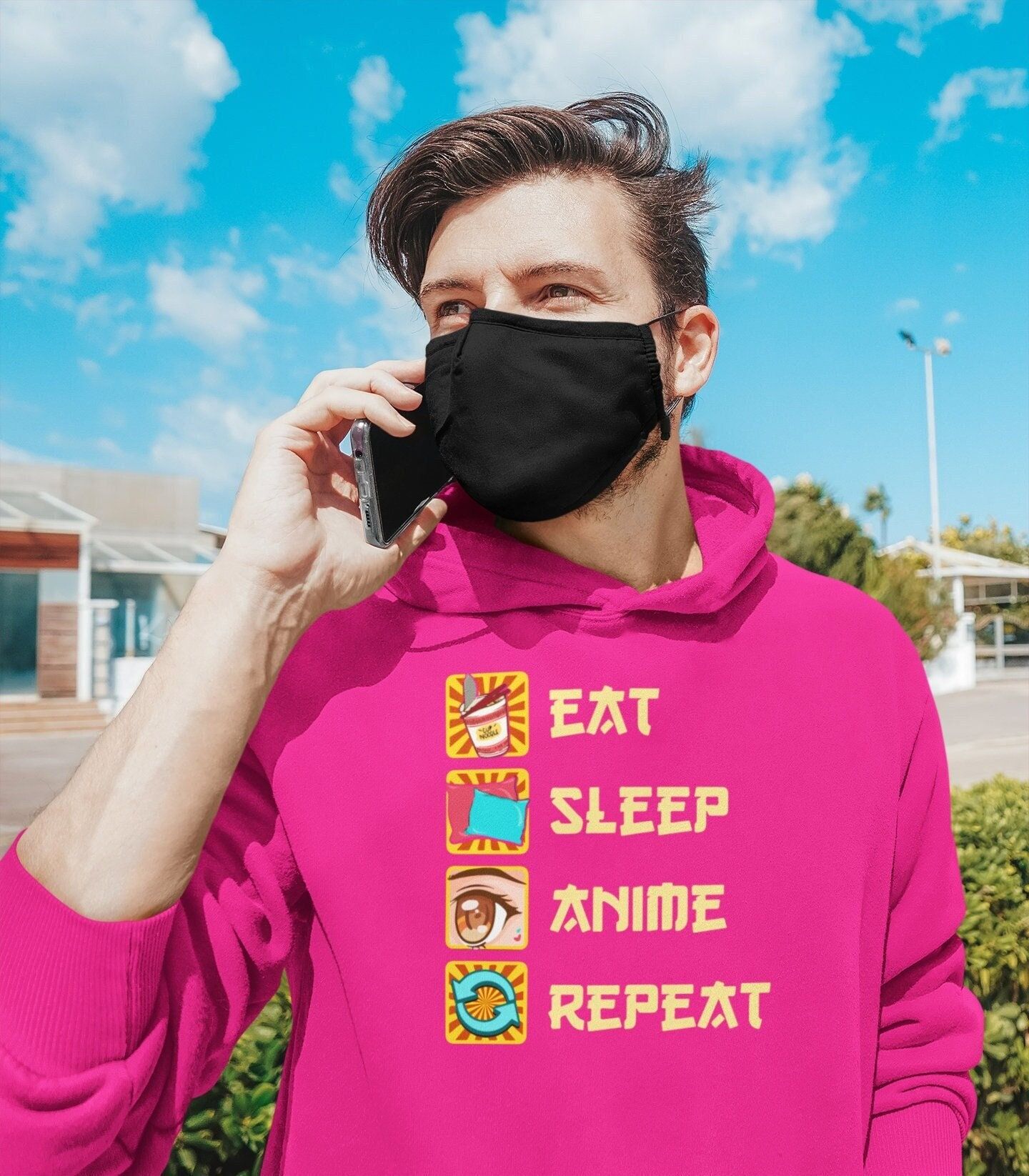 Eat Sleep Anime Repeat’ Unisex Hoodie Gift for Her Japanese Anime Hoodie Long Sleeve Anime Lover Gifts Oversized Hoodie Gift for Him — back view thumbnail