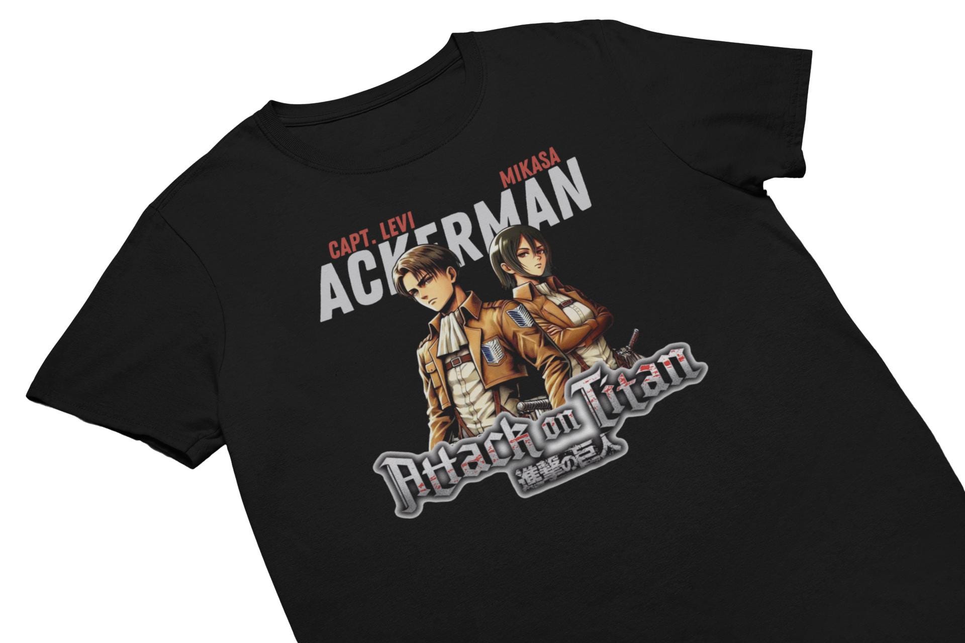 Attack on Titan T-Shirt - Mikasa & Levi Ackerman Anime Tee - Unisex Manga Graphic Shirt - Fan Gift Idea — front view