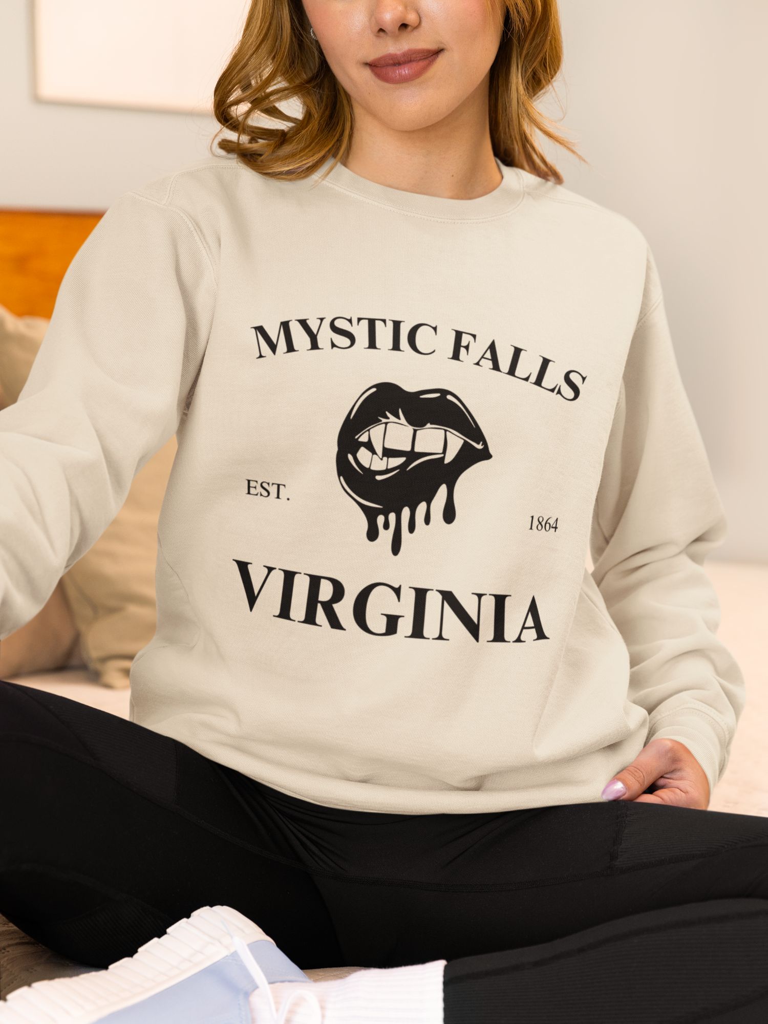 Mystic Falls Vampire Sweatshirt • Gothic Virginia Crewneck Pullover • Aesthetic Unisex Fleece for Vampire Diaries Fans • Est. 1864 — front view