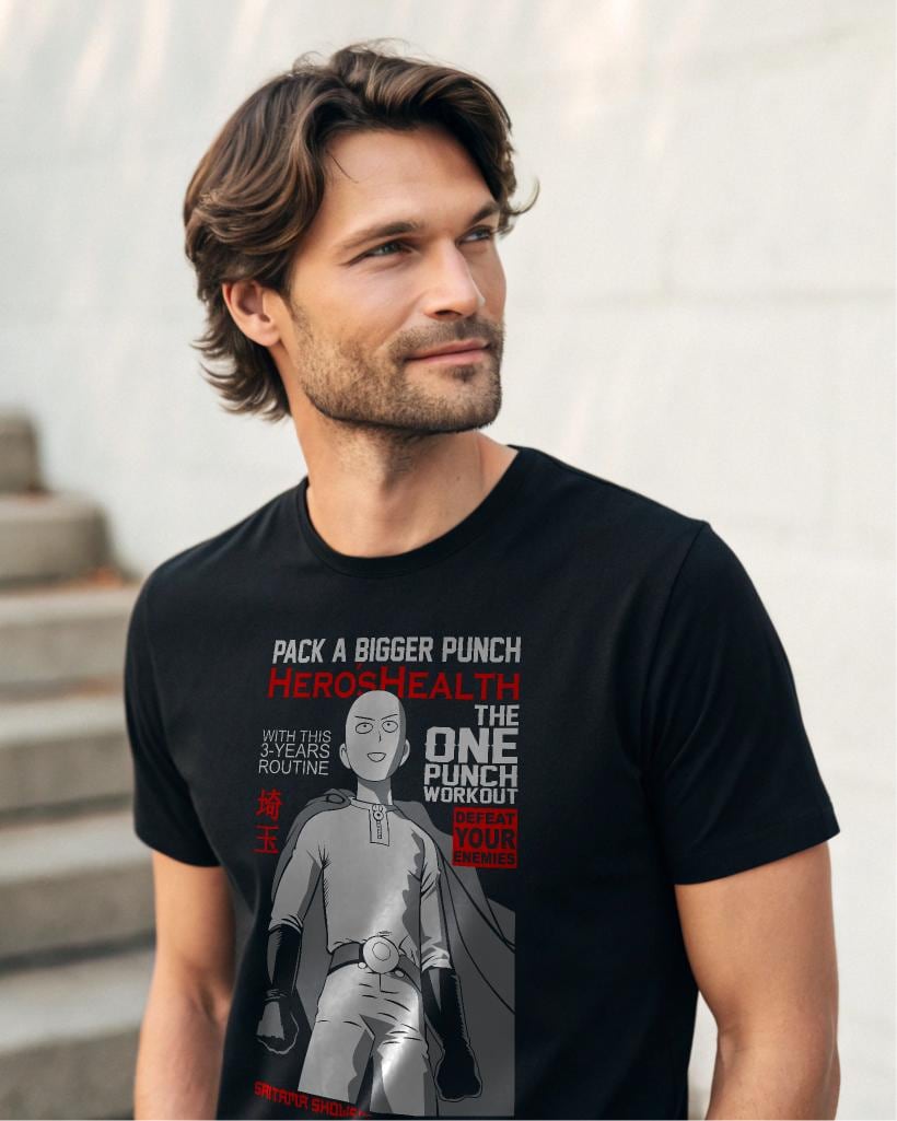 One Punch Man Saitama T-Shirt - Hero Workout Graphic Tee, Unisex, Sizes S-4XL — back view thumbnail