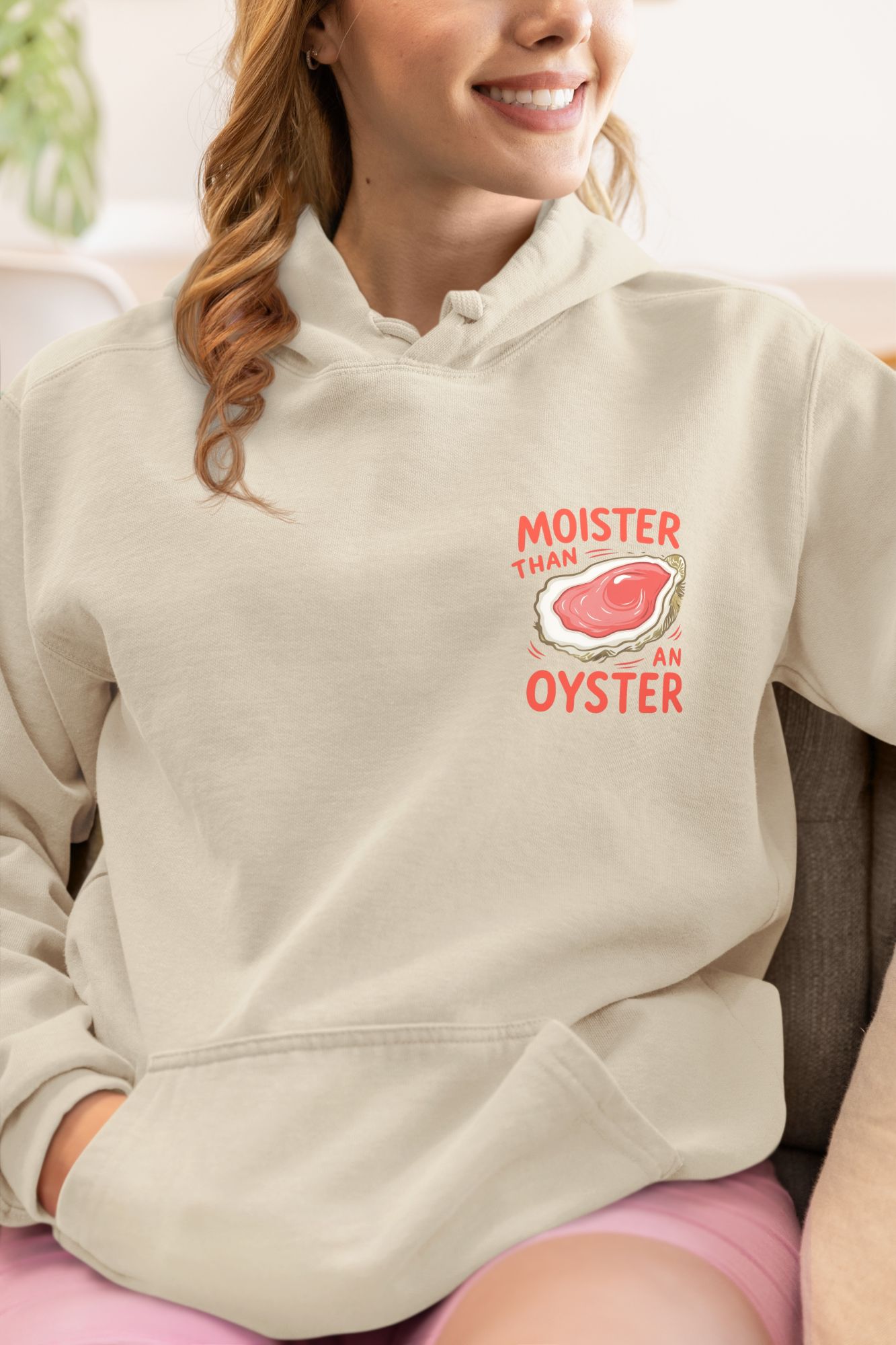 Moister Than an Oyster Funny Hoodie – Adult Humor Graphic Pullover for Bachelorettes, Beach Days, or Gag Gifts — back view thumbnail