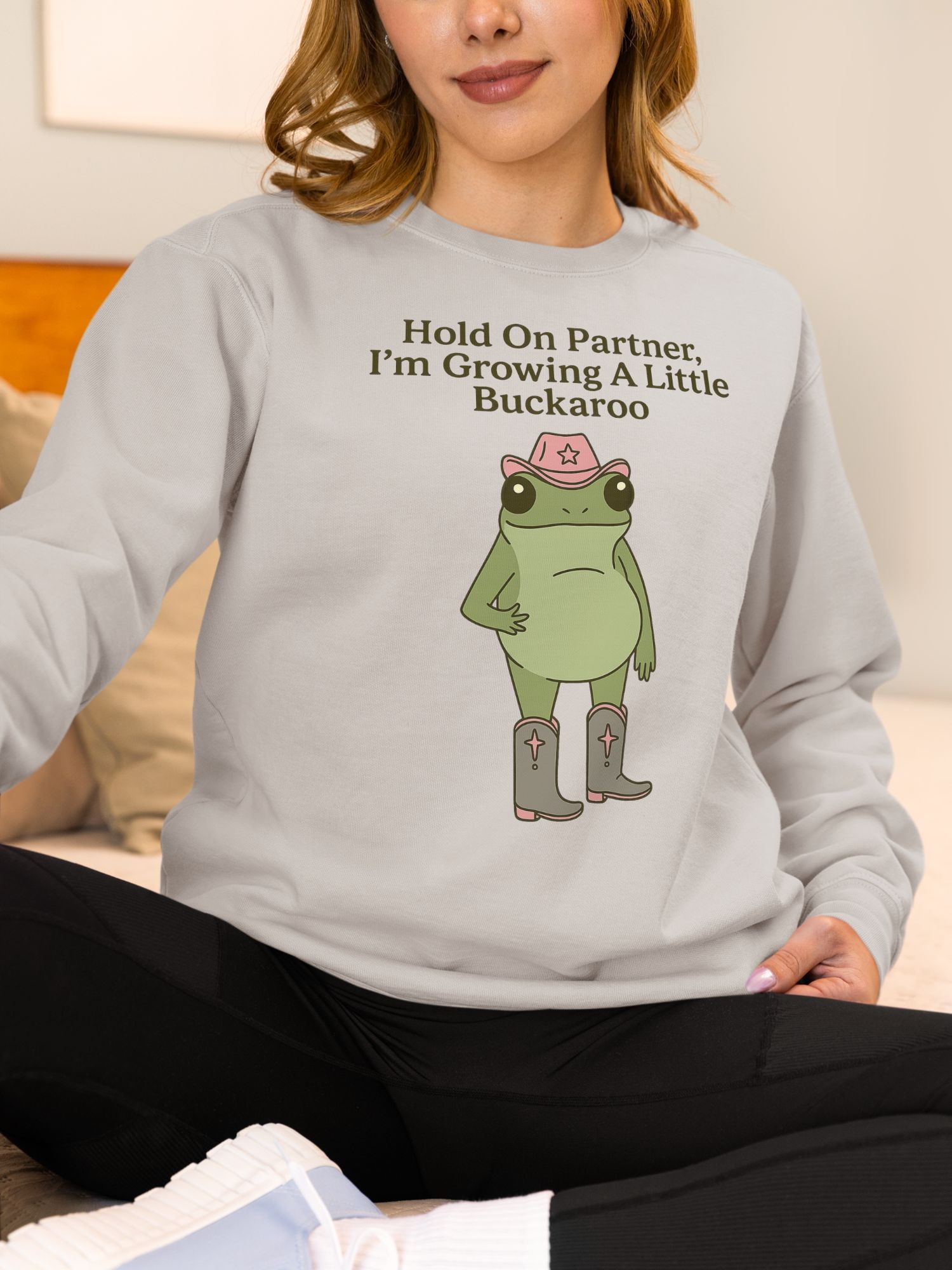 Growing a Little Buckaroo Sweatshirt – Western Pregnancy Announcement Crewneck, Funny Country Baby Reveal, Mom-to-Be Gift — back view thumbnail
