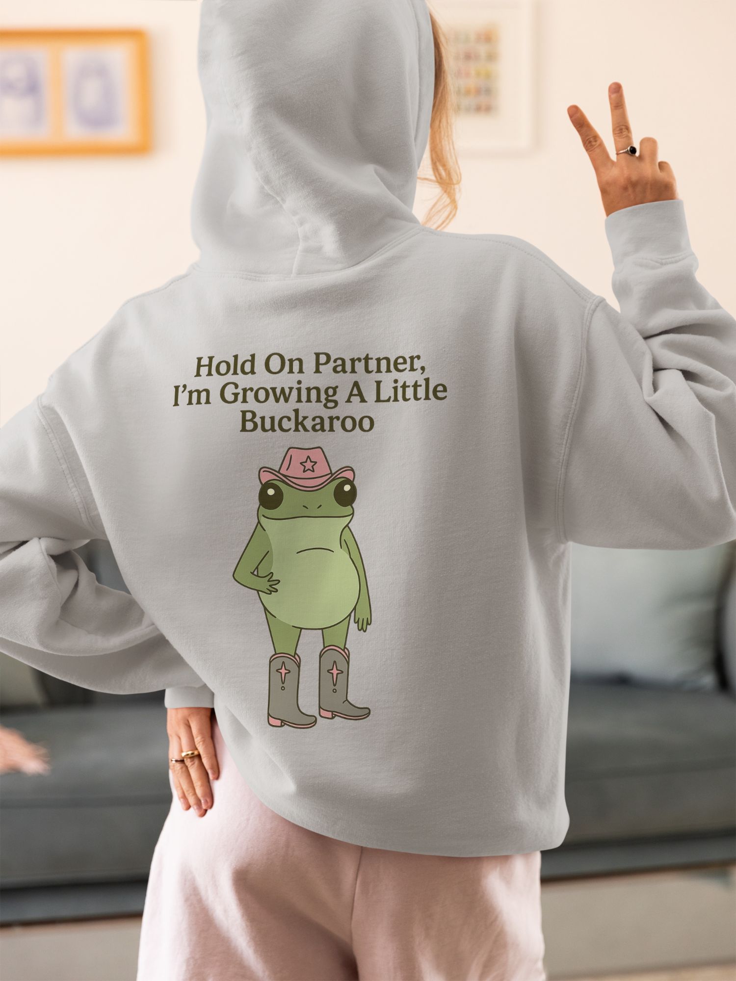 Growing a Little Buckaroo Hoodie – Cute Cowboy Pregnancy Announcement Sweatshirt, Funny Western Mom Hoodie, Baby Reveal Pullover — back view thumbnail