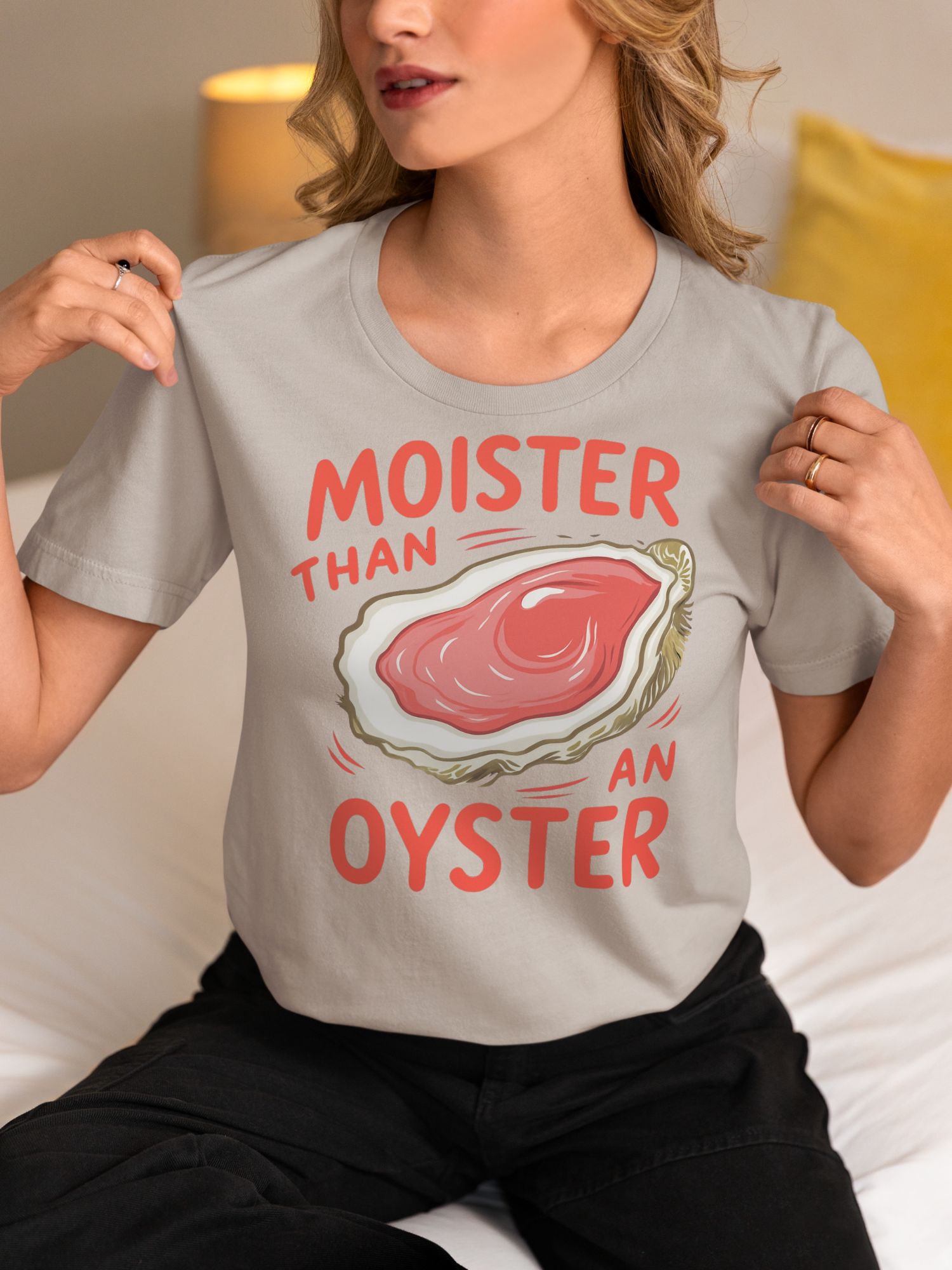 Moister Than an Oyster Funny T-Shirt – Retro Graphic Tee for Adults, Bachelorette, Birthday, or Beach Vibes — back view thumbnail