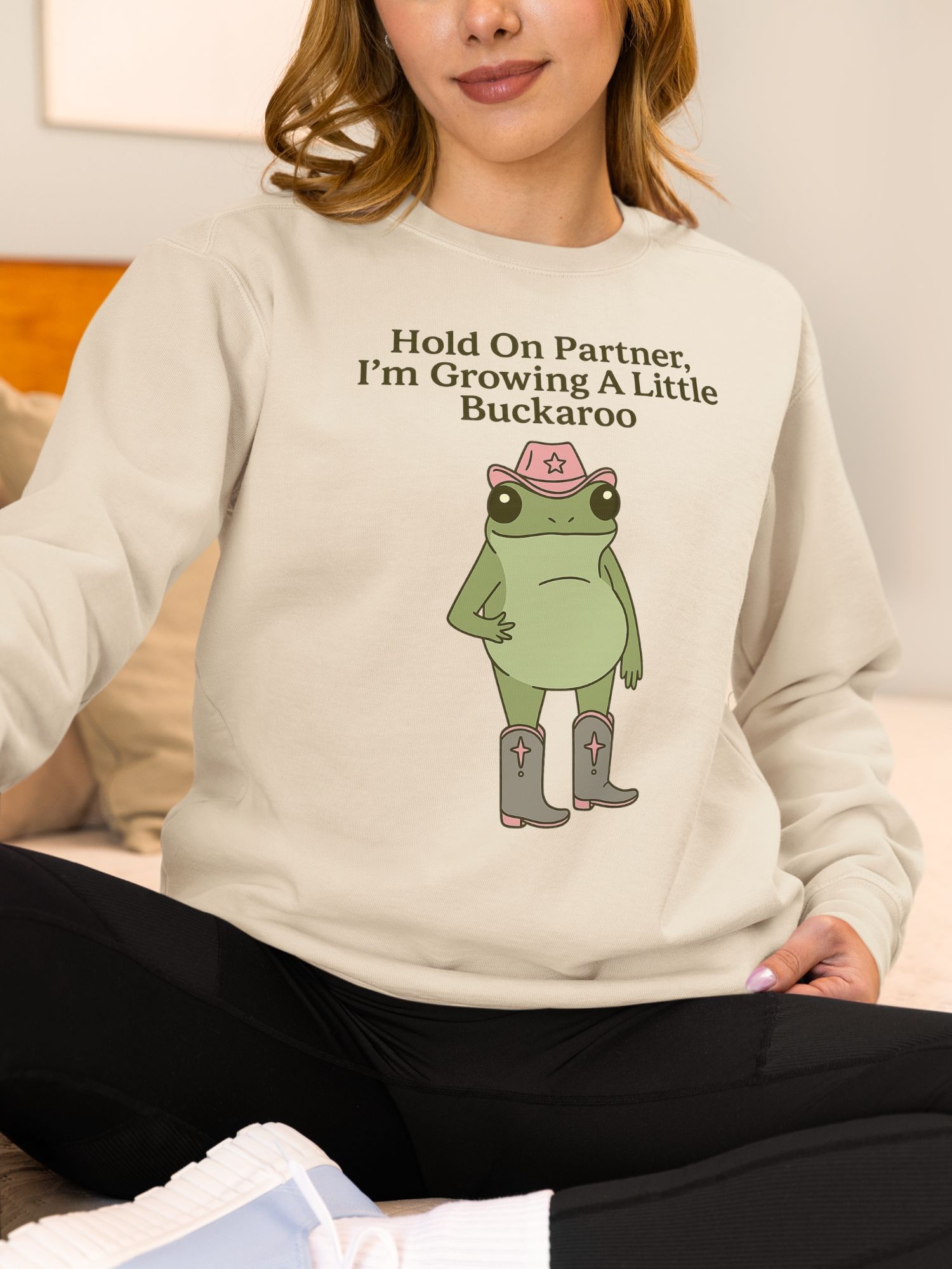 Growing a Little Buckaroo Sweatshirt – Western Pregnancy Announcement Crewneck, Funny Country Baby Reveal, Mom-to-Be Gift — front view