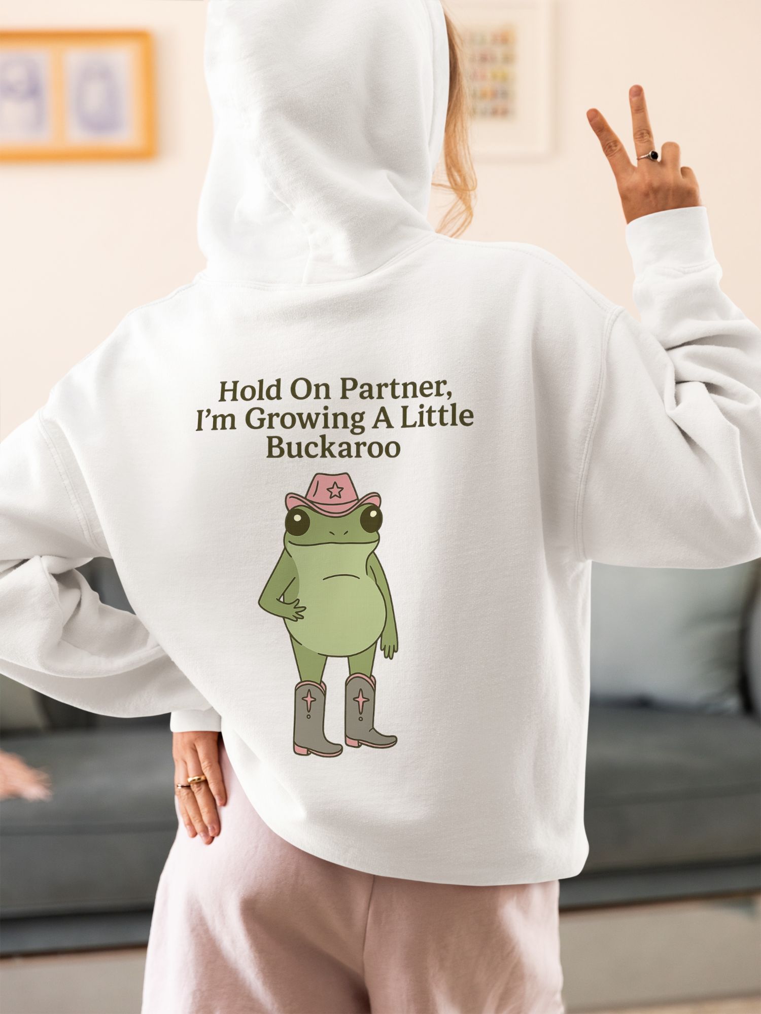 Growing a Little Buckaroo Hoodie – Cute Cowboy Pregnancy Announcement Sweatshirt, Funny Western Mom Hoodie, Baby Reveal Pullover — front view