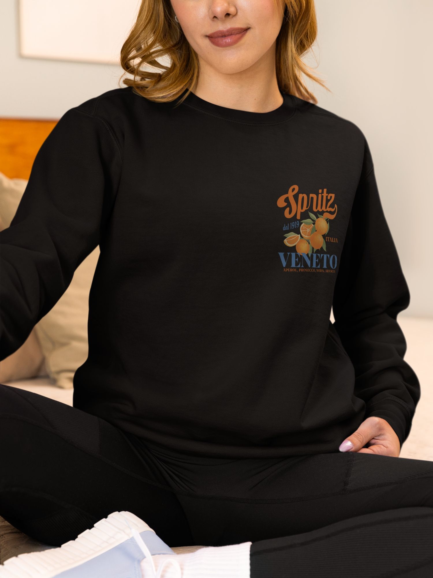 Spritz Veneto Italia Crewneck – Vintage Aperol Spritz Sweatshirt, Retro Italy Travel Gift, Citrus Graphic Pullover — back view thumbnail