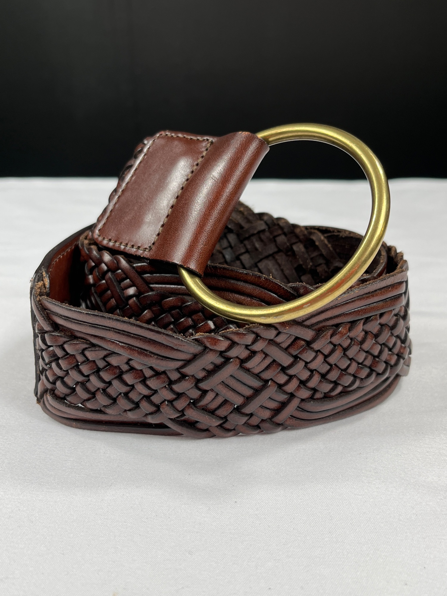 Womens Genuine Leather Braided Belt With Brass Buckle