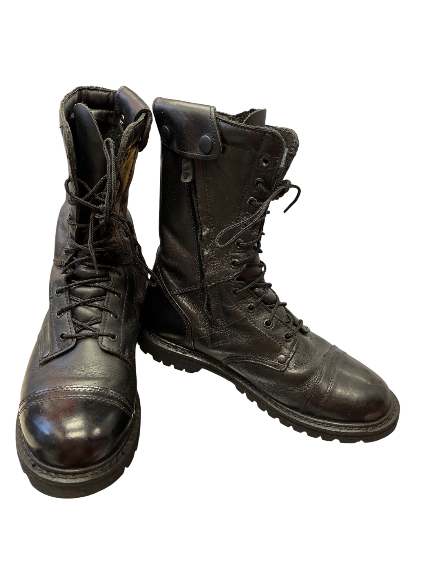 Mens black leather paratroop moto mid calf boots sz 10M