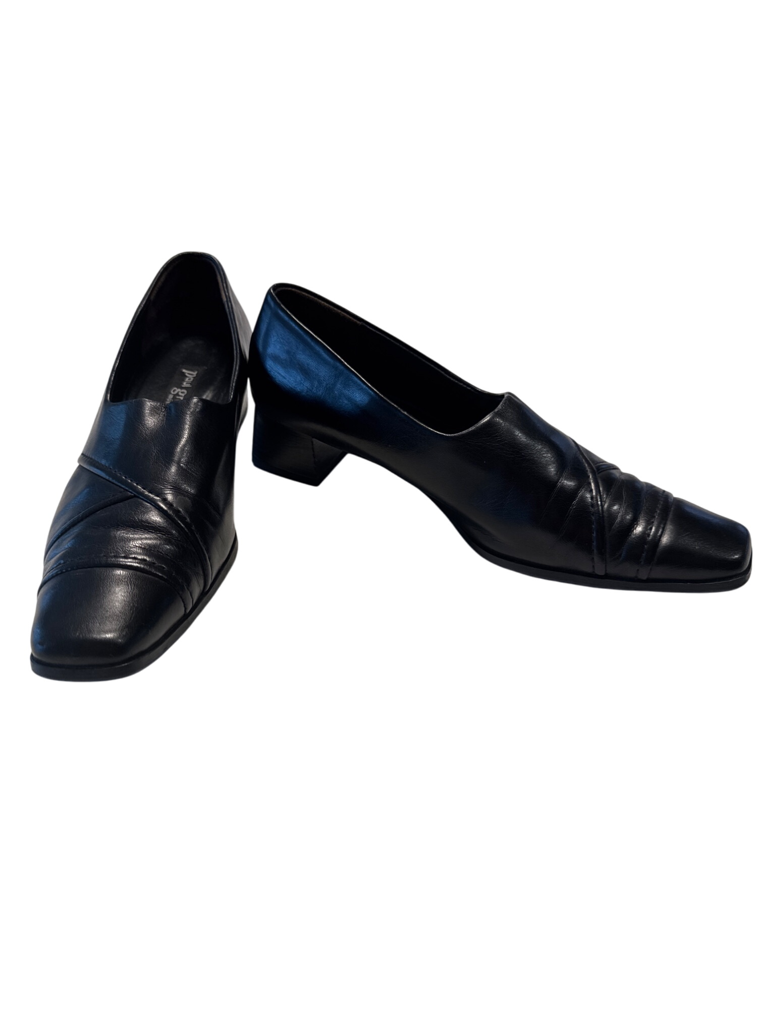 womens black leather slip on heels .5
