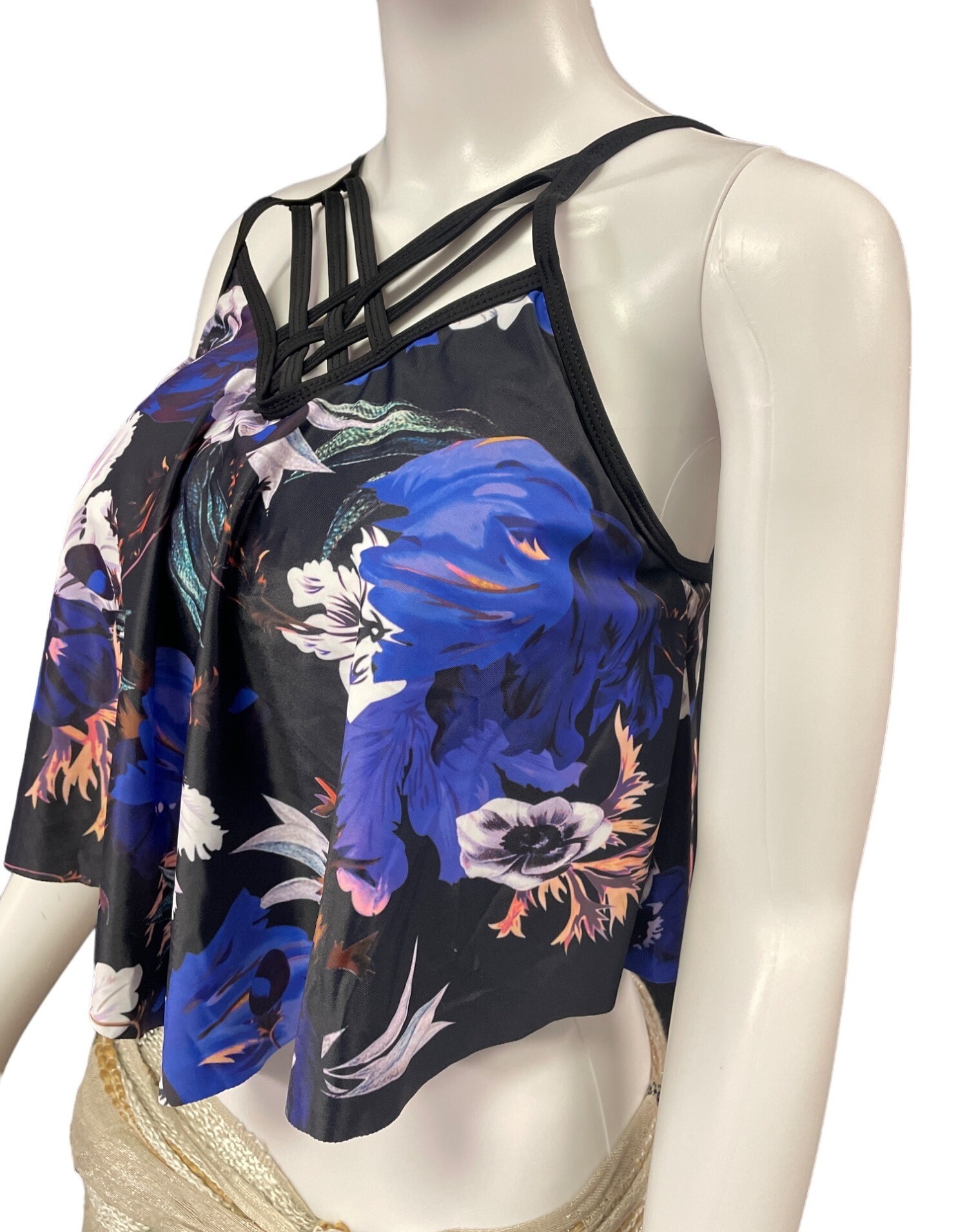 Women's Bathing suit Top Black Floral with Inner bra support