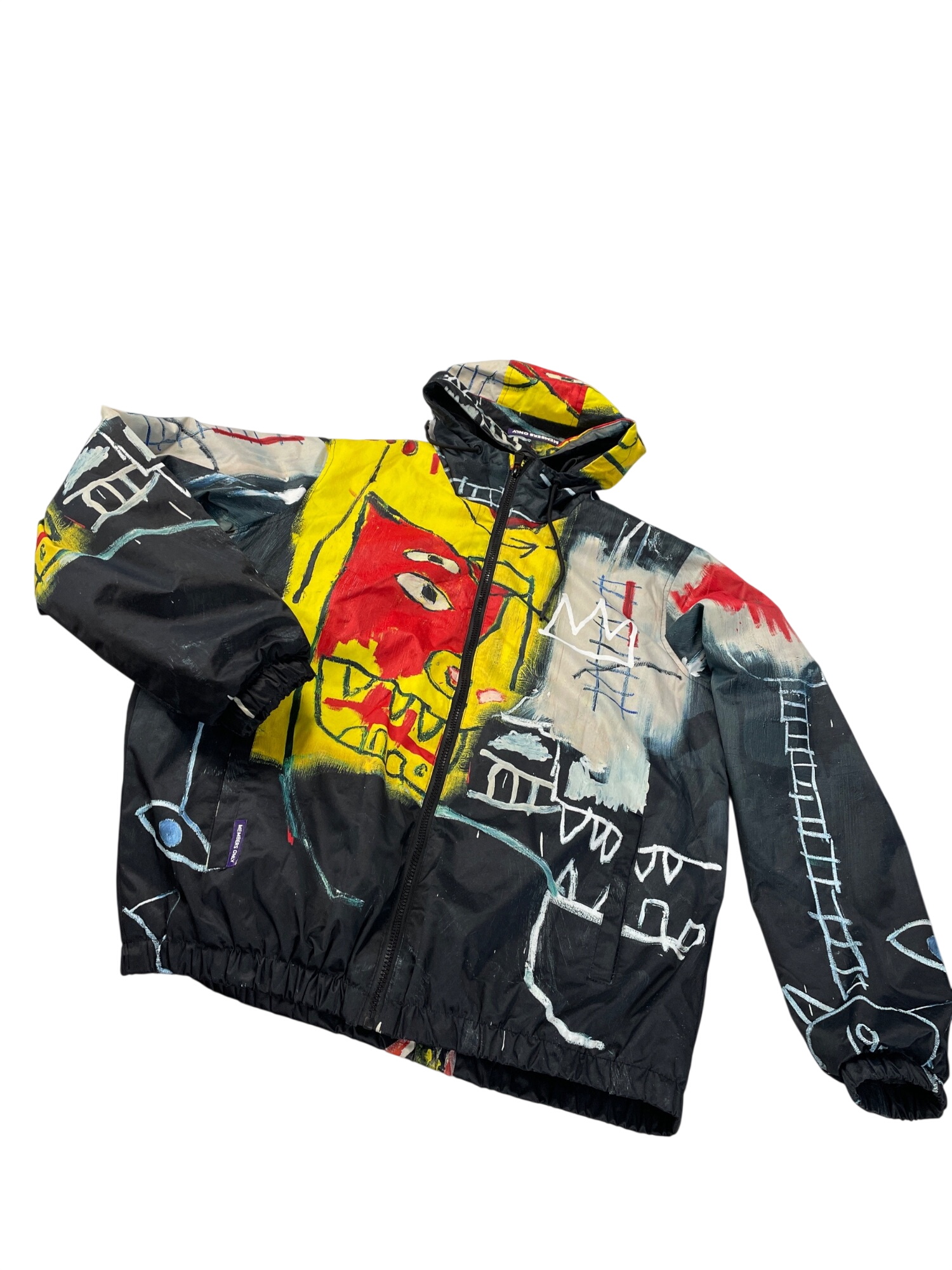 Members Only Basquiat Colab Mens graphic hooded puffer Jacket Sz M