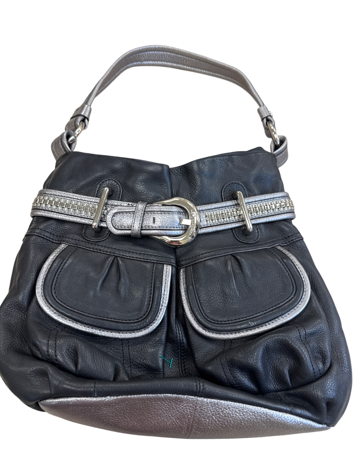 B. Makowsky Womens Black & Silver Leather Hobo Handbag Purse