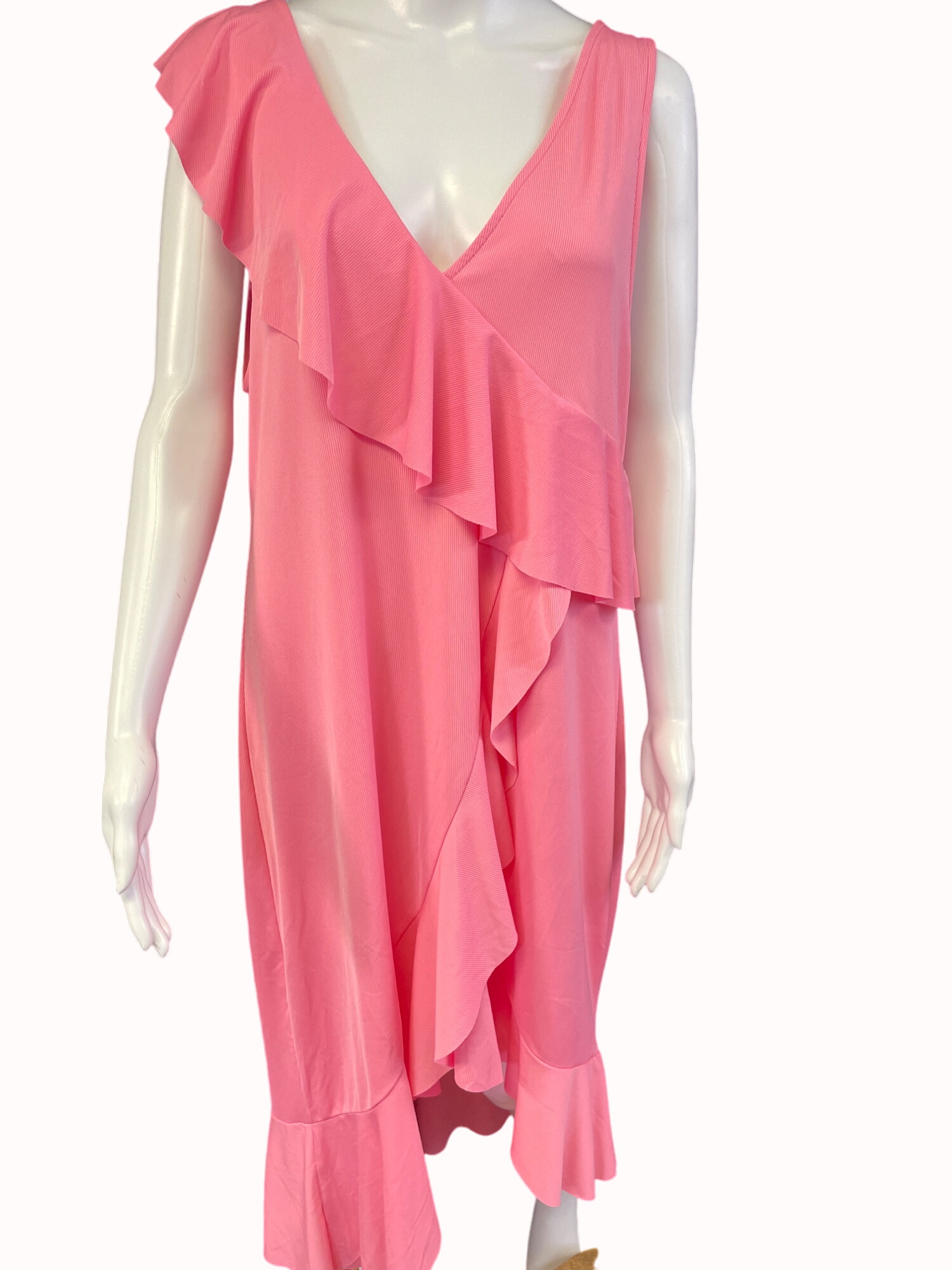 Women's Pink One Ruffle Shoulder/ High low Dress