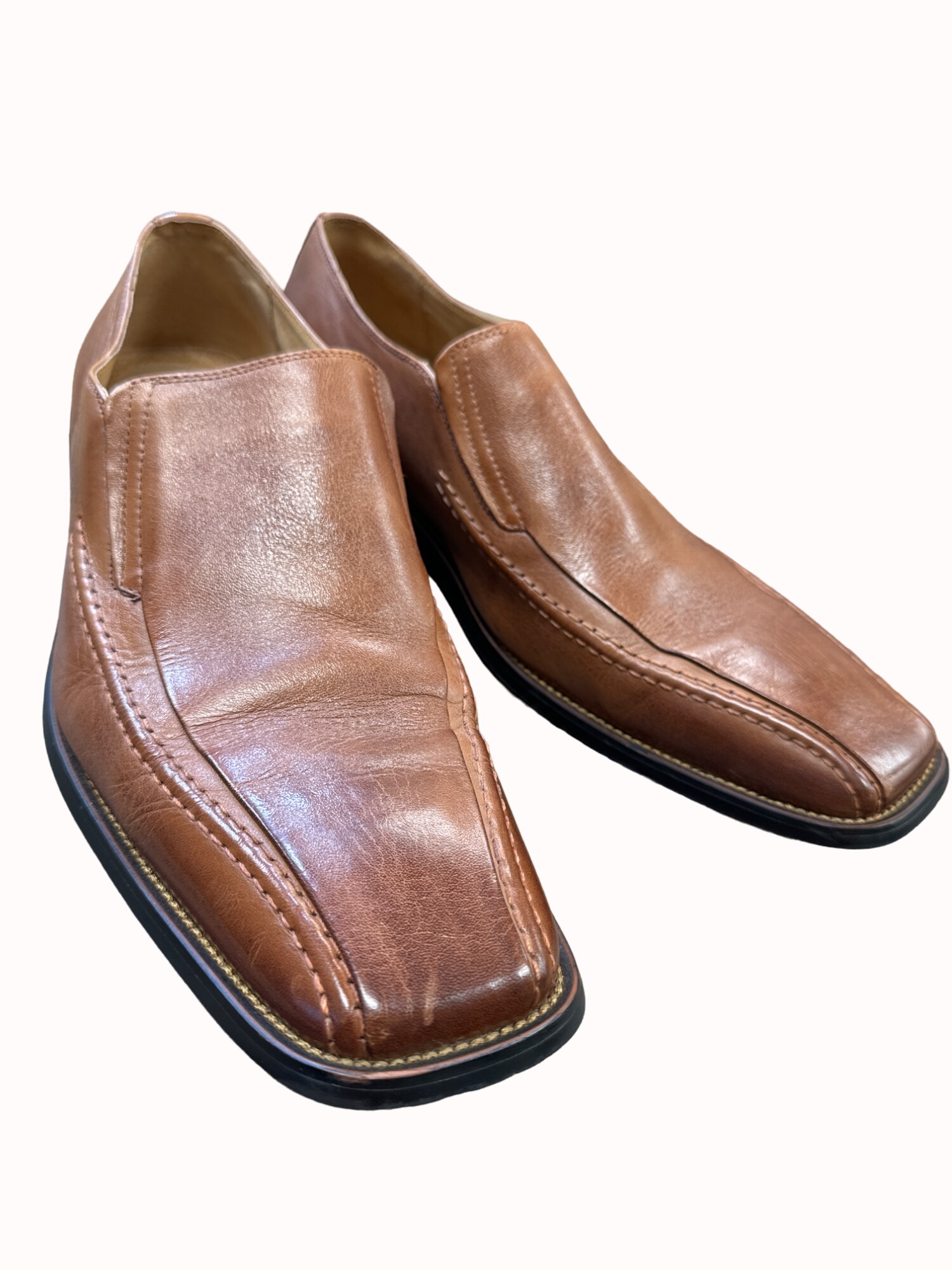 mens brown leather slip dress loafer shoes 11.5M