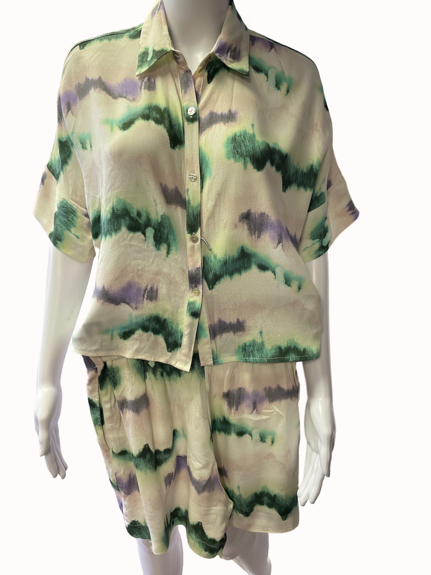Women's Cream Multi Color Shirt & Short Set
