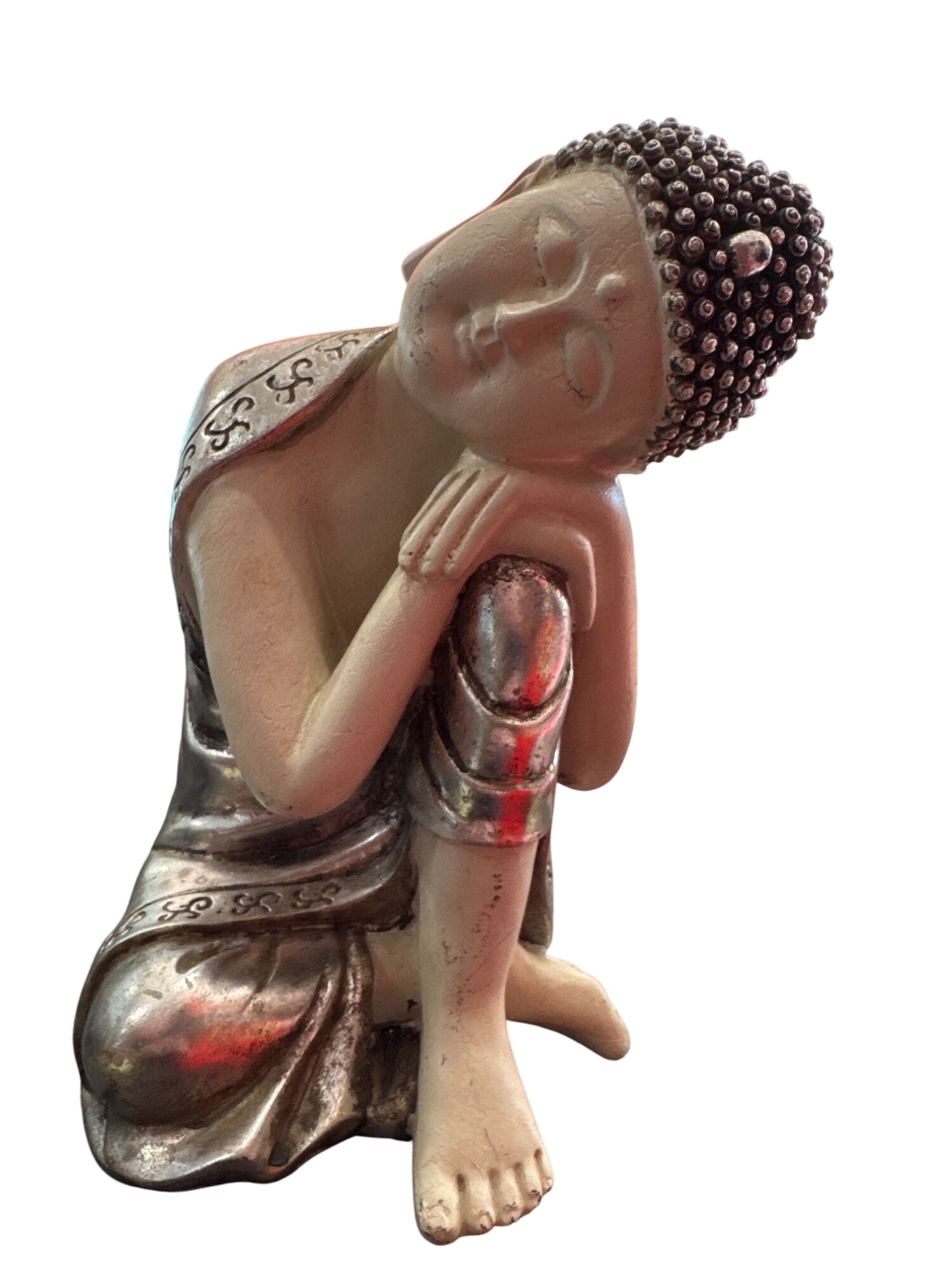 Buddha Statue With Silver Accents Meditation Decor 9"H- /V172482