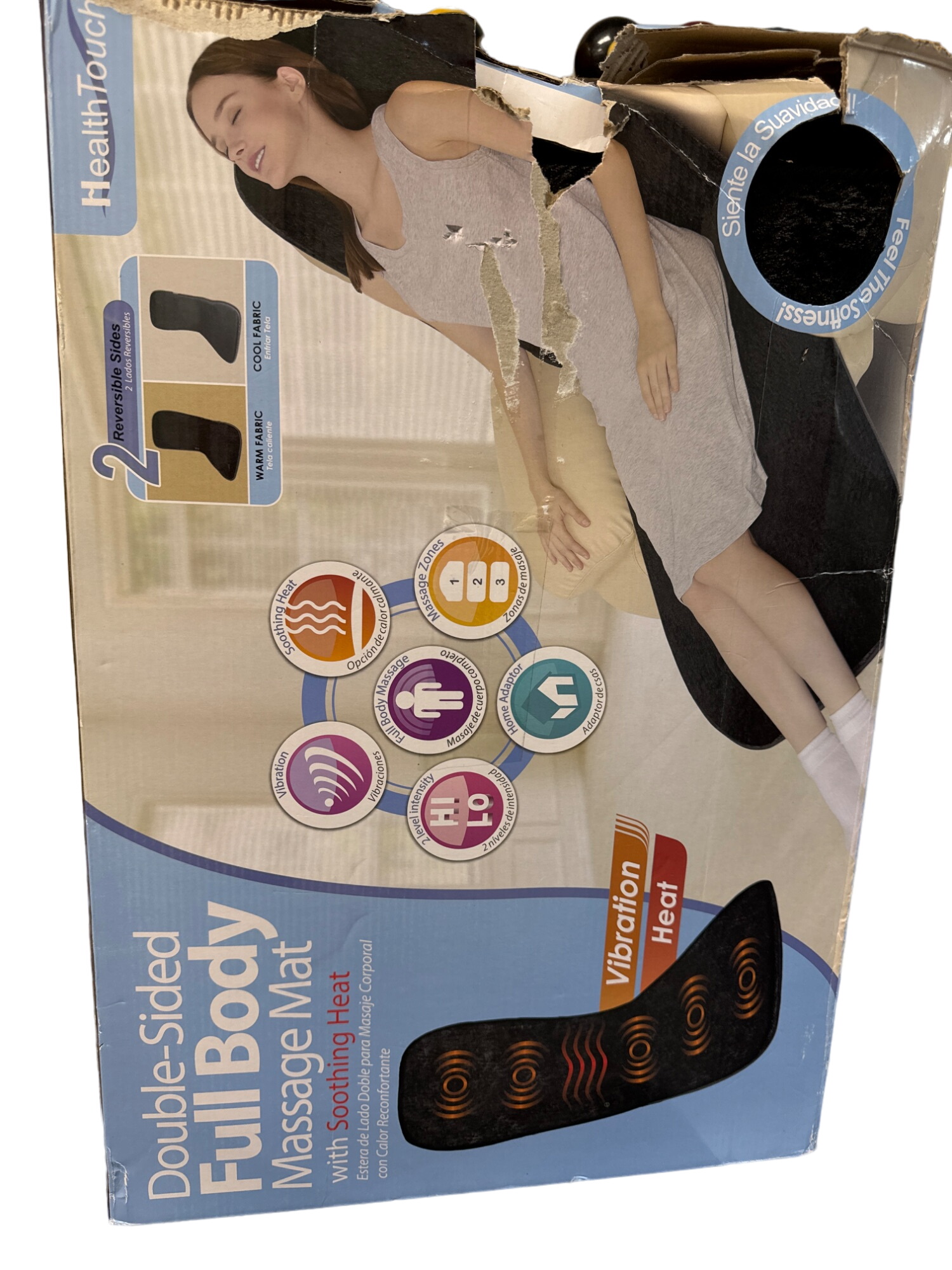 double sided soft massage mat with soothing heat and vibration attached control