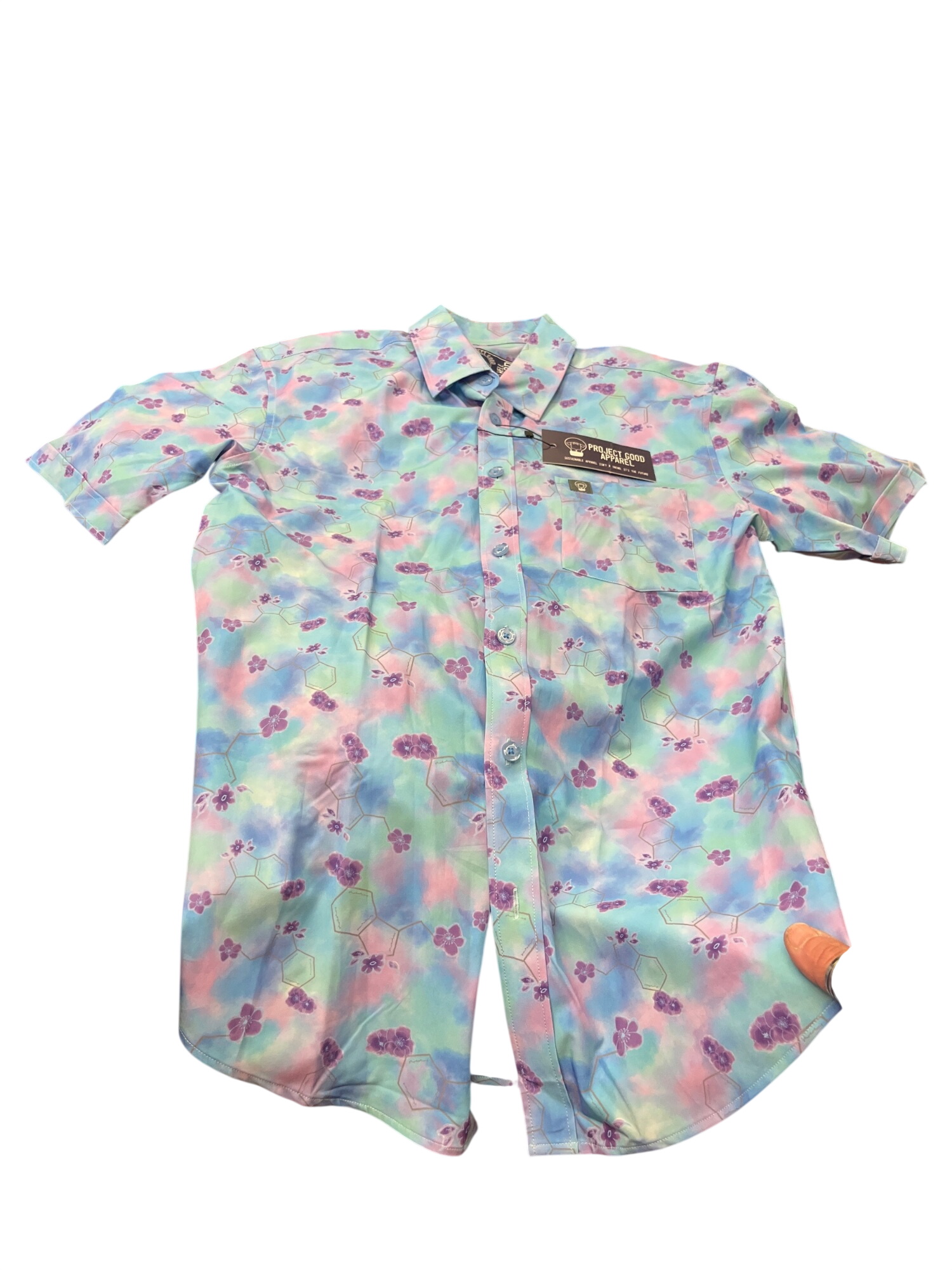 Project Good Apparel mens blue pink short sleeve buttondown shirt sz S