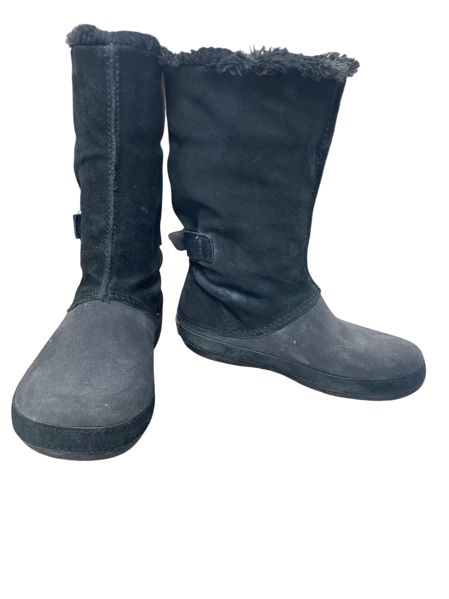 Faux Leather Fur Lined Womans Black Mid Calf Winter boots Sz 8