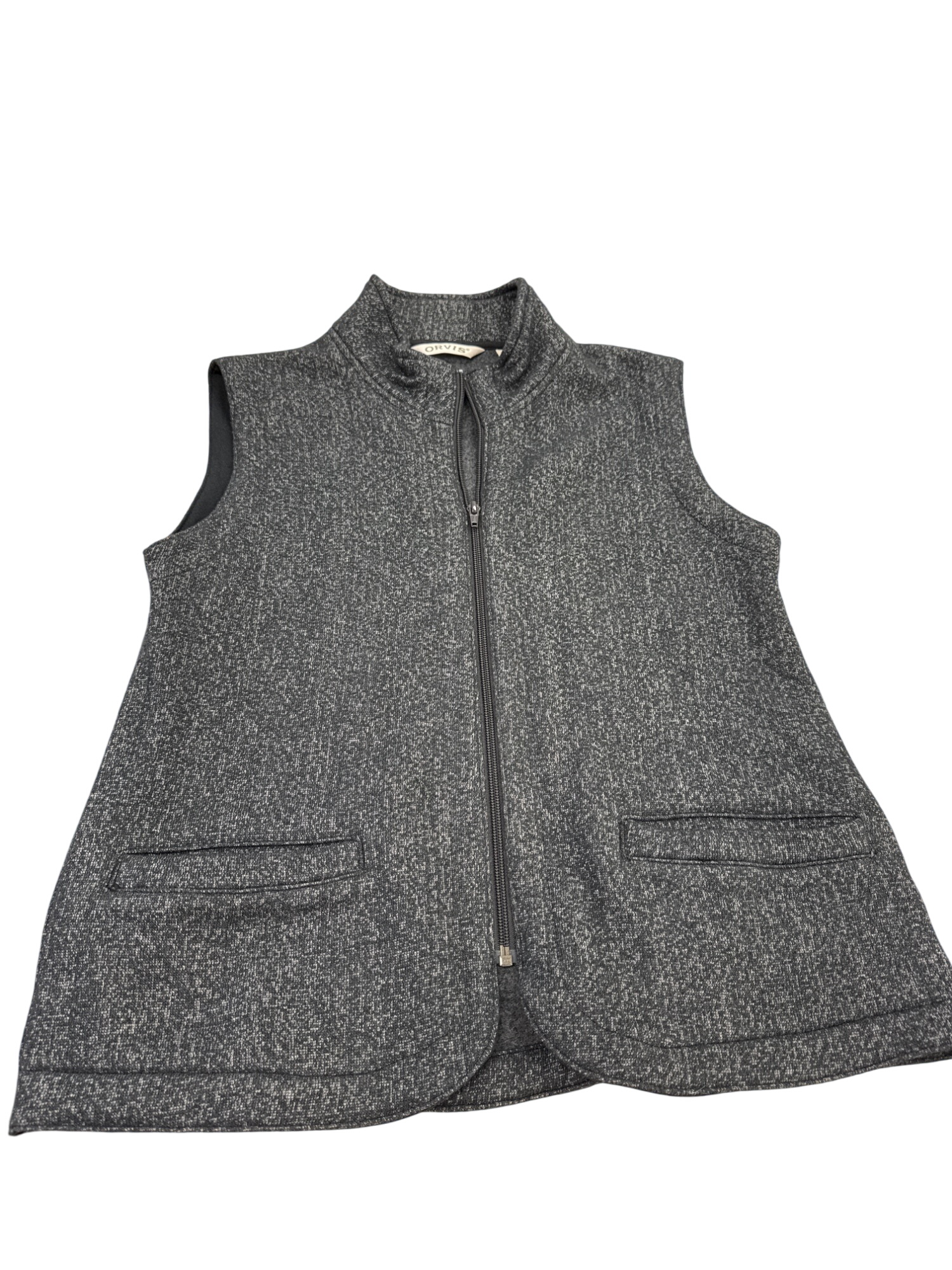 Womens Medium Gray Tweed Zip-Up Vest