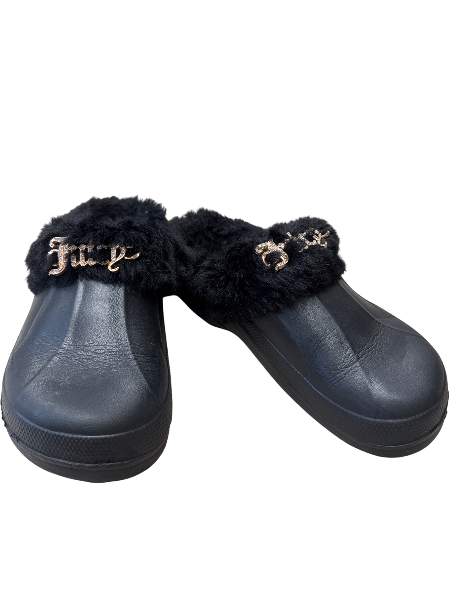 Womens Black Faux Fur Lined Slip-On Slippers