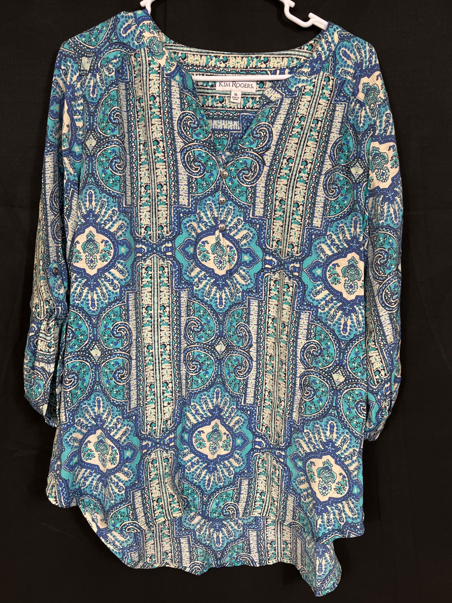 Womens Blue and Green Paisley Blouse