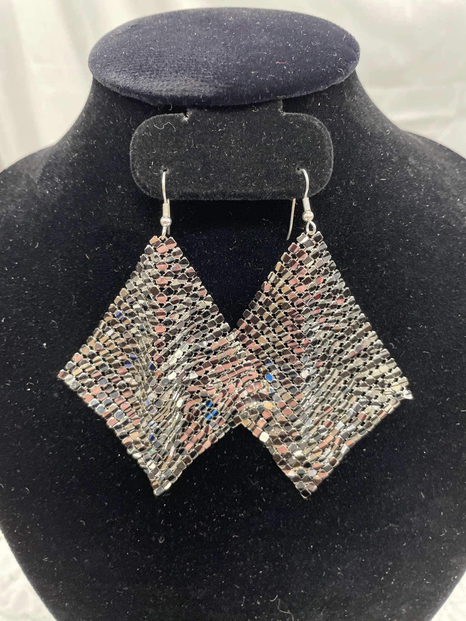 Womens Black and Silver Dangle Earrings