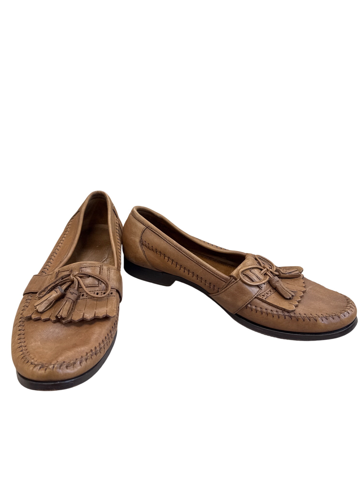 Mens Brown Leather Tassel Slip-On Loafers