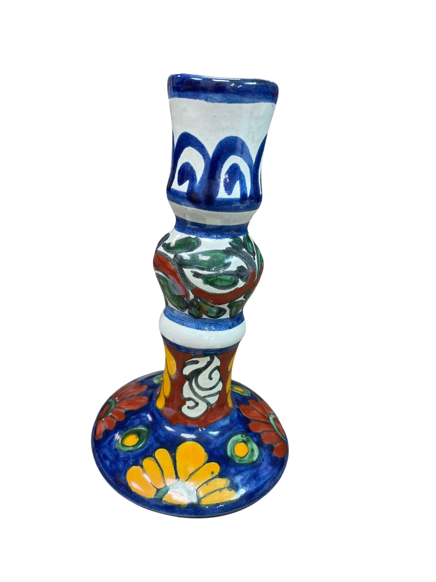 Talvera Mexico hand made & painted floral 8" ceramic vase