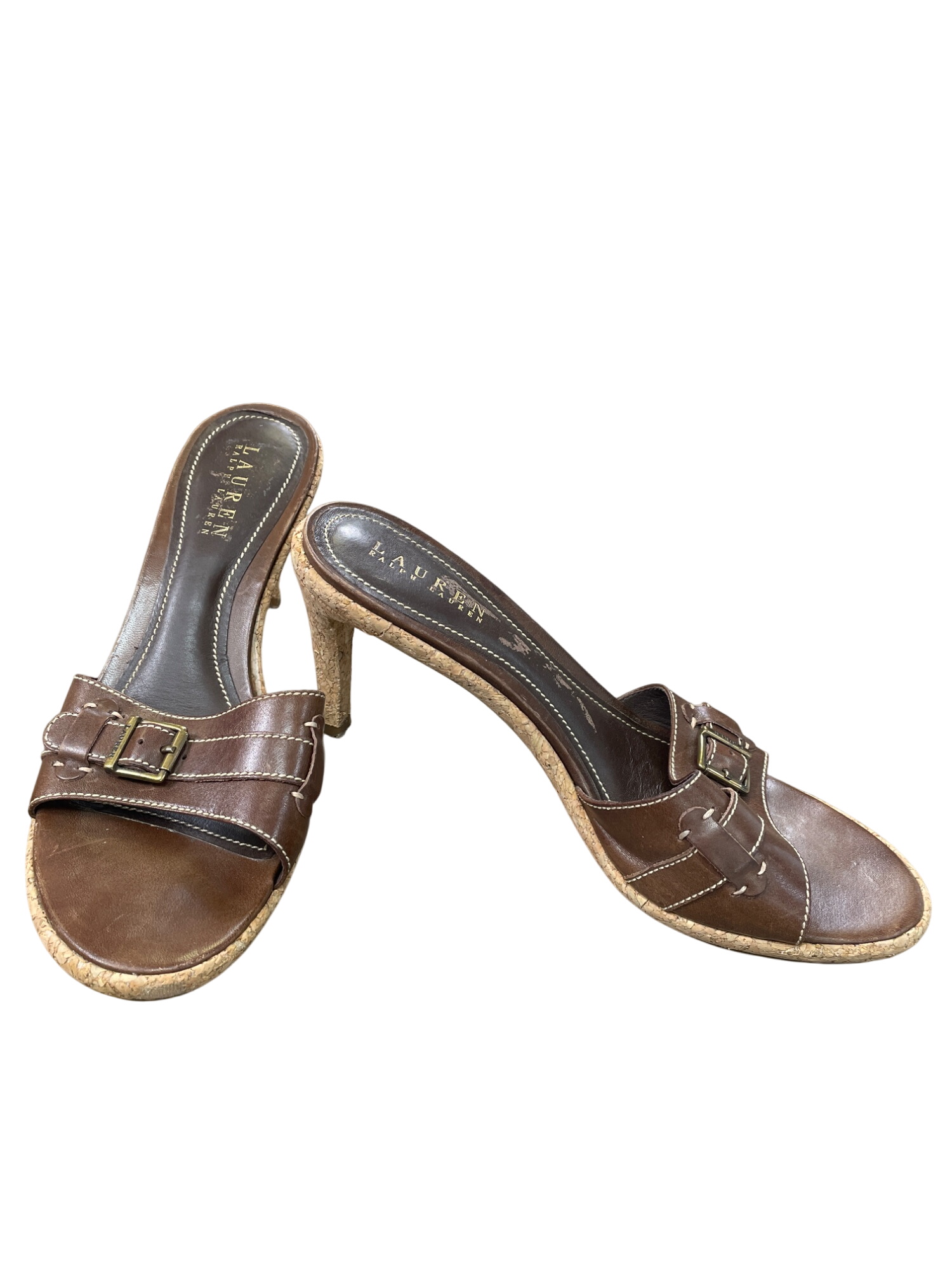 Womens Brown Leather Cork Heels