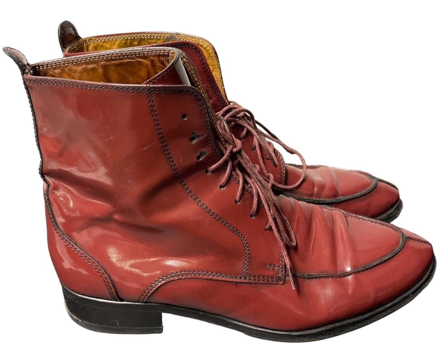 Women's Red Patent Leather Lace Up Boots 