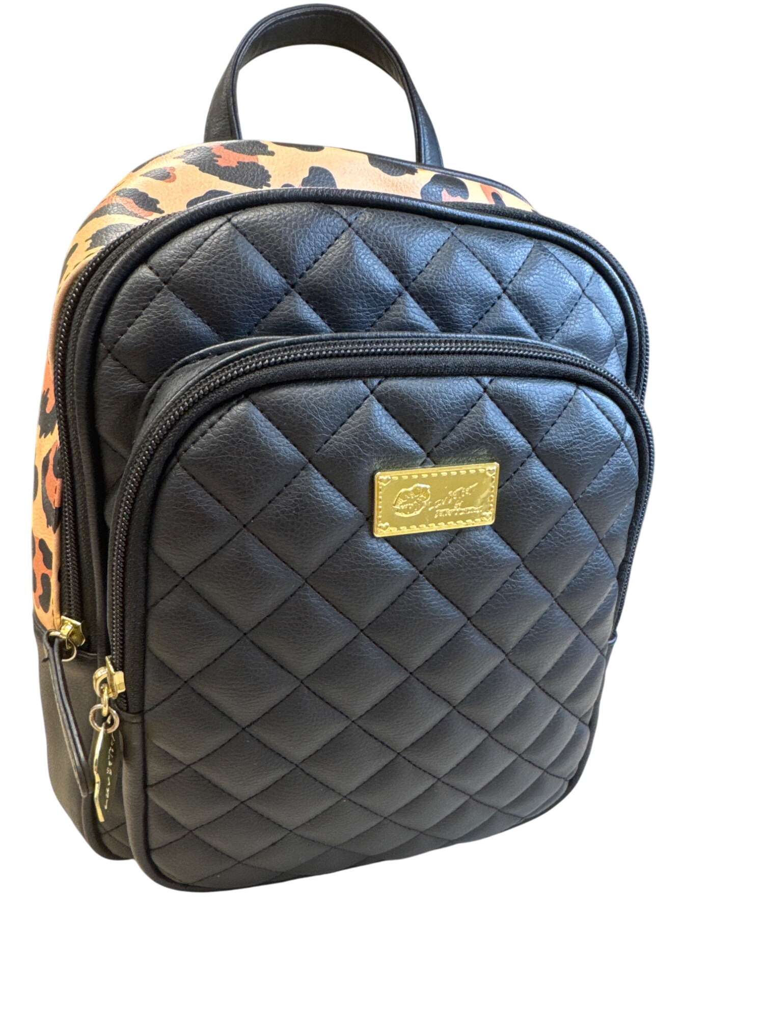 Betsey Johnson womens black brown leopard backpack purse