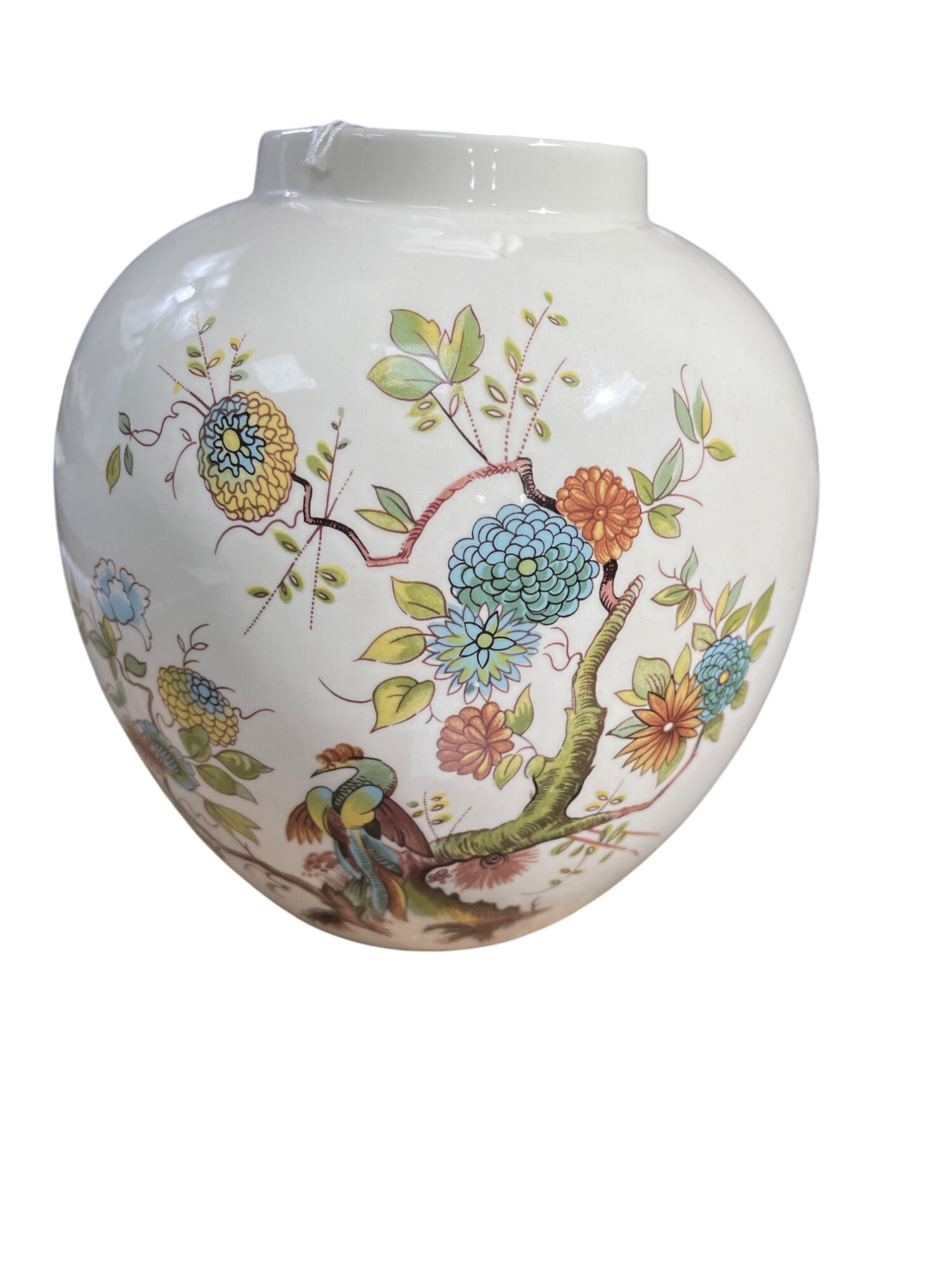 Masons Ironstone Floral bird bone green transfer ware 6" Vase