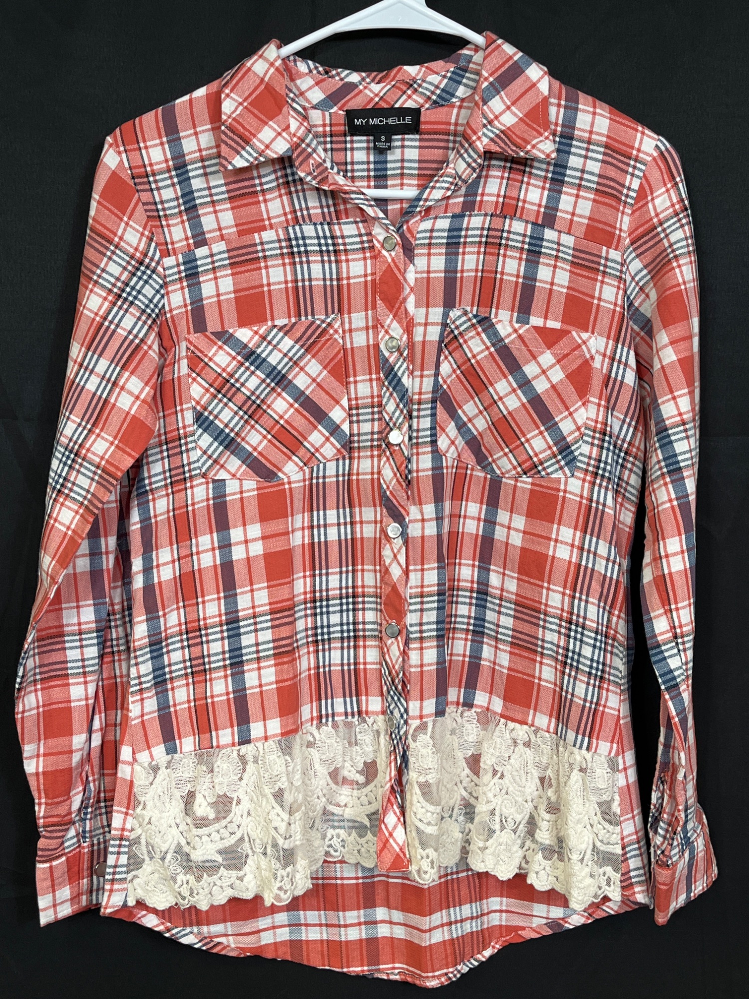 Womens Plaid Long Sleeve Button Up Shirt