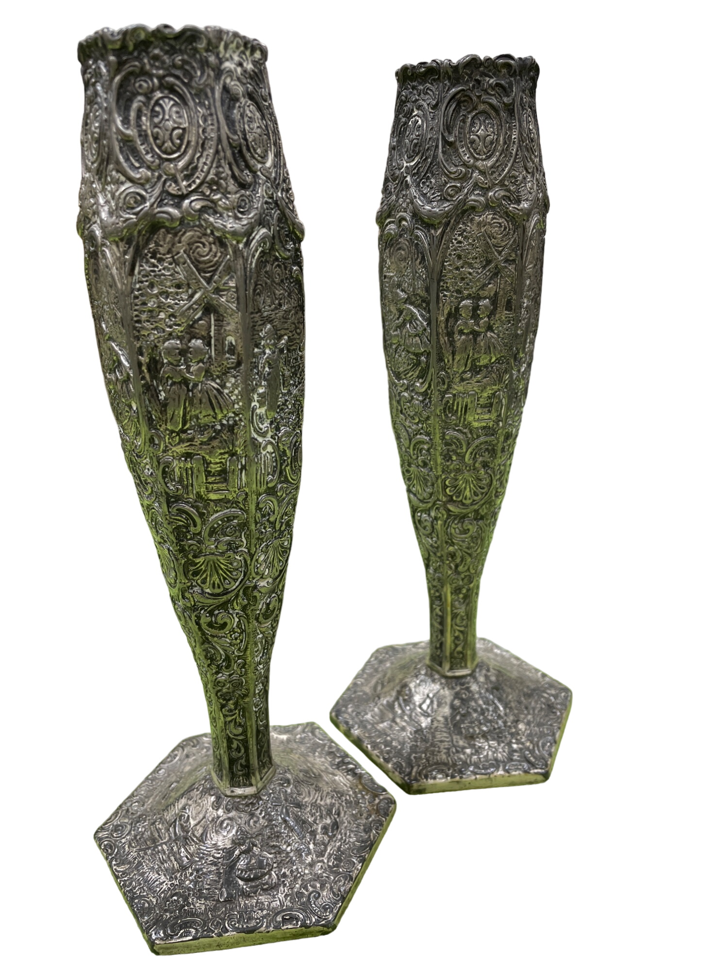 Weidlich Brothers Vintage Silver Plated Windmill 9" Vases #2376