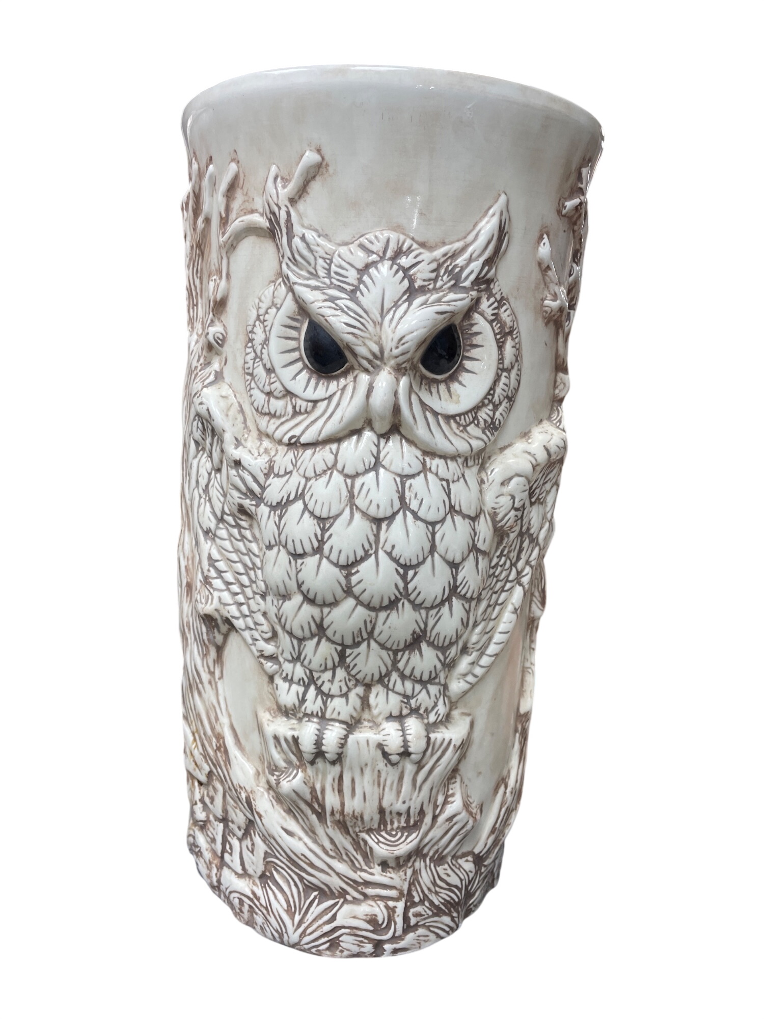 McCoy 1979 pottery VTG glazed ceramic owl planter umbrella stand 17'X9"