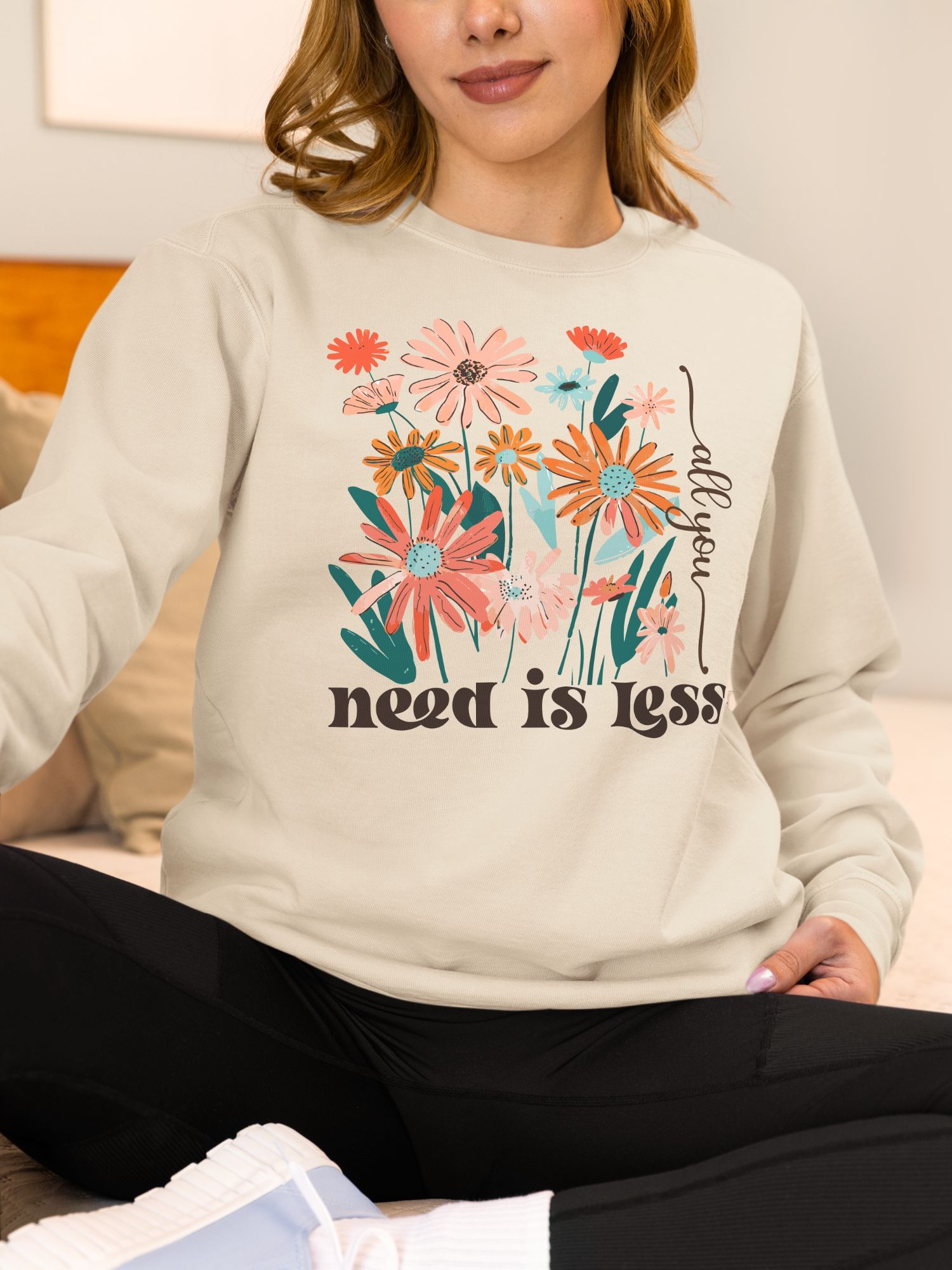 All You Need Is Less Sweatshirt Retro Floral Crewneck Vintage Boho Pullover