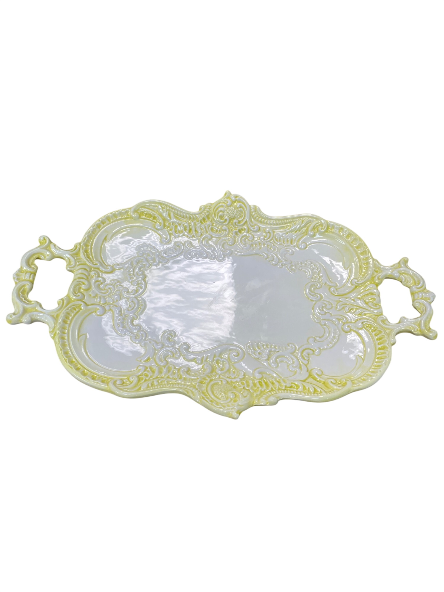 Glazed Ceramic Yellow white ornate Farm Serve tray