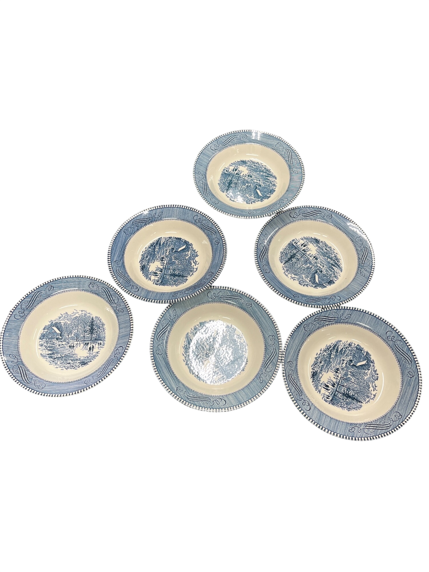 VTG winter blue royal china soup bowls plates set of 6