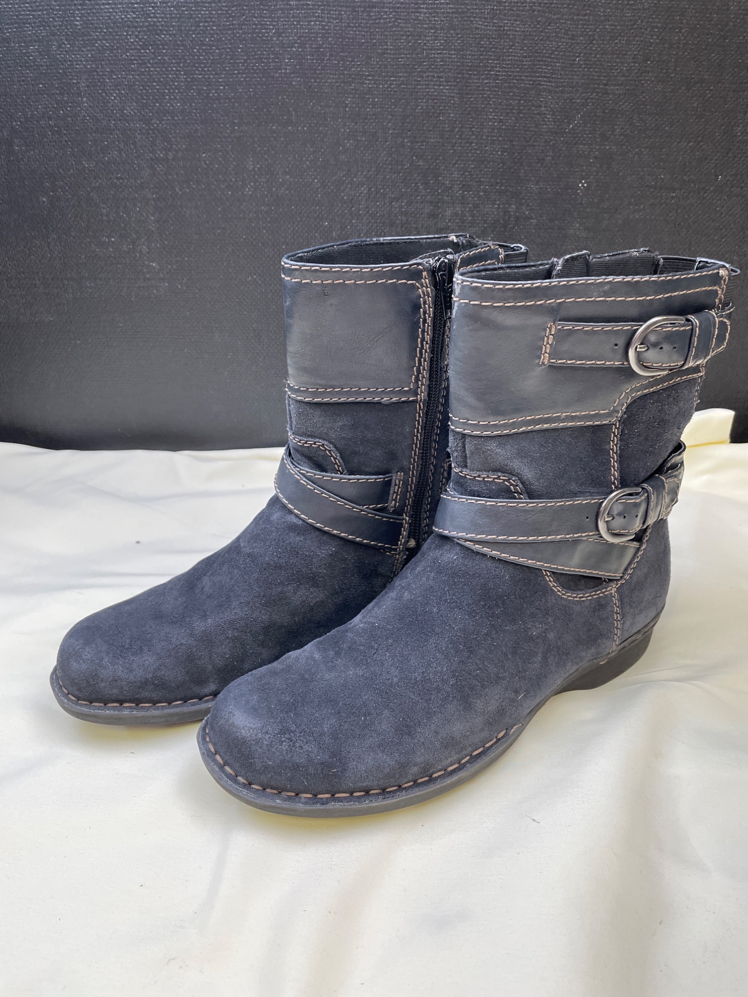 Womens Black Suede Leather Ankle Boots Zipper Sides