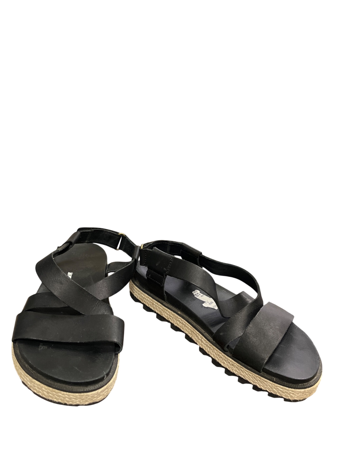wms black leather open toe casual sandals shoes sz8