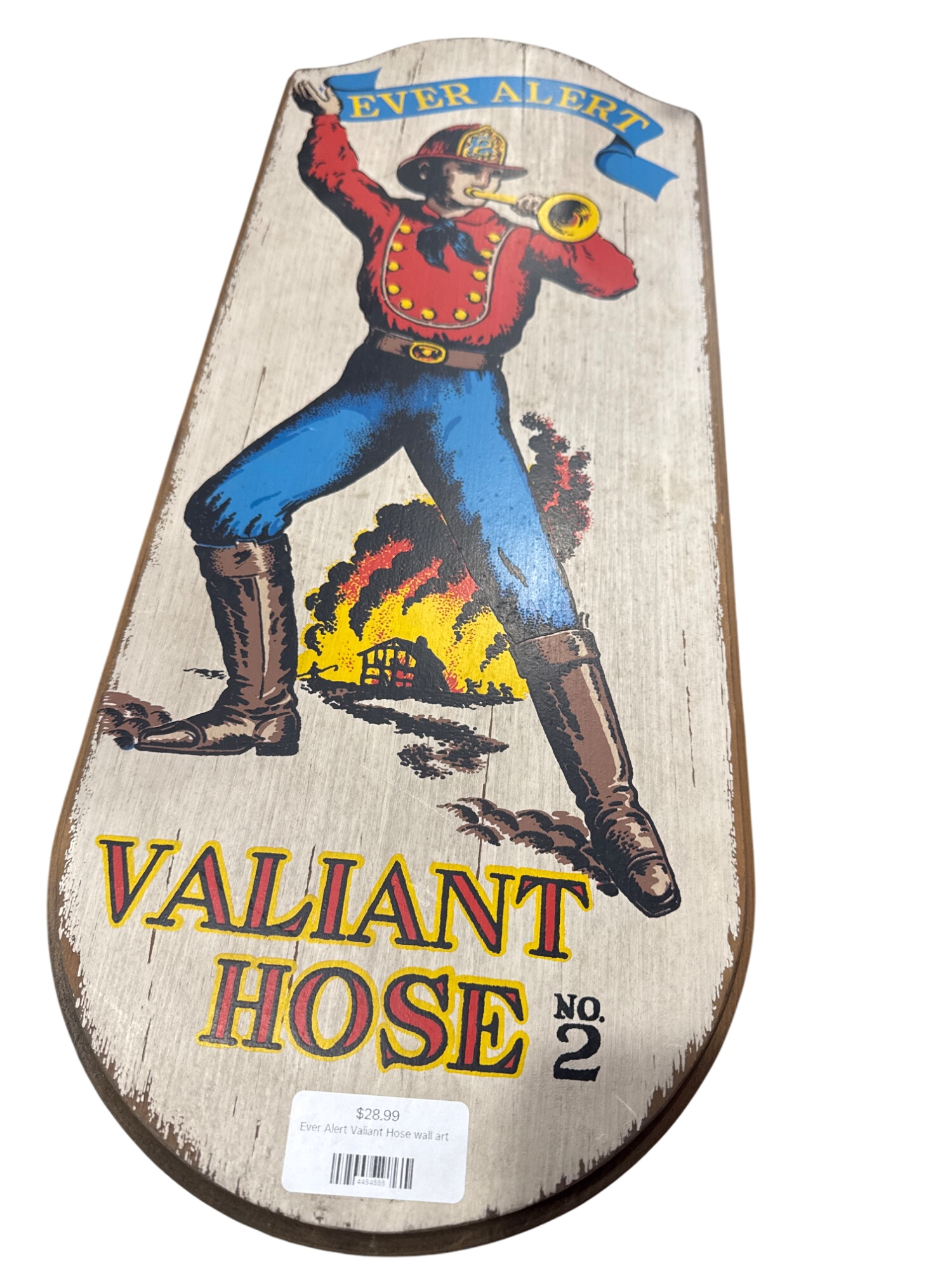 Vintage Ever Alert Valiant Hose No. 2 Wooden Wall Art Fireman Decor
