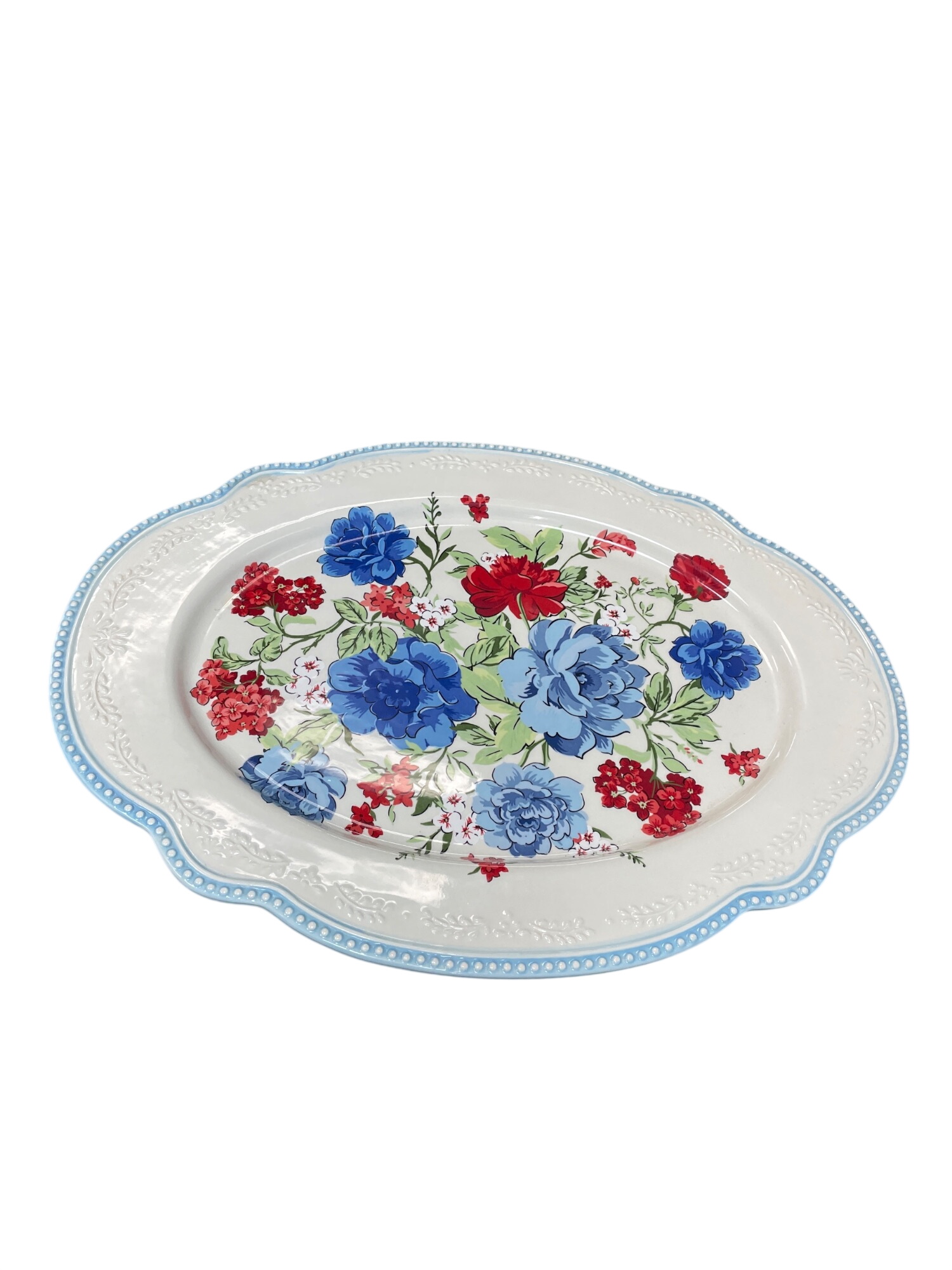 Pioneer Oval multi color floral 18"x13" ceramic serve display tray