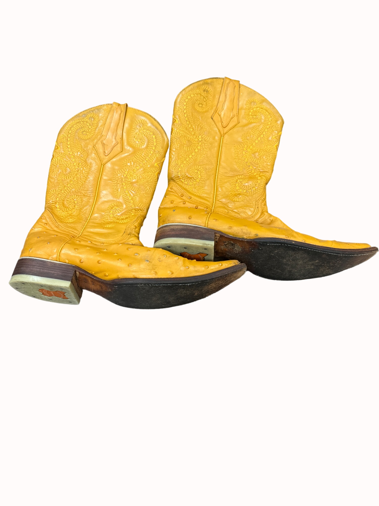 men’s leather orange western cowboy boots shoes